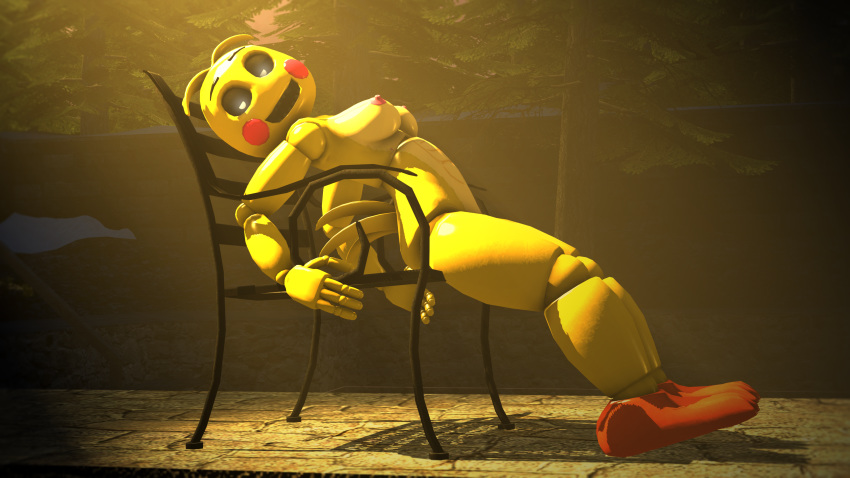 16:9 3d 3d_(artwork) 4k absurd_res animatronic avian bird black_eyes breasts chair chicken digital_media_(artwork) female five_nights_at_freddy's five_nights_at_freddy's_2 furniture galliform gallus_(genus) hi_res huge_filesize leather light machine nipples non-mammal_breasts non-mammal_nipples phasianid pink_nipples pinup pose robot solo source_filmmaker thedude12305 thedude12305-sfm toy_chica_(fnaf) video_games widescreen yellow_body