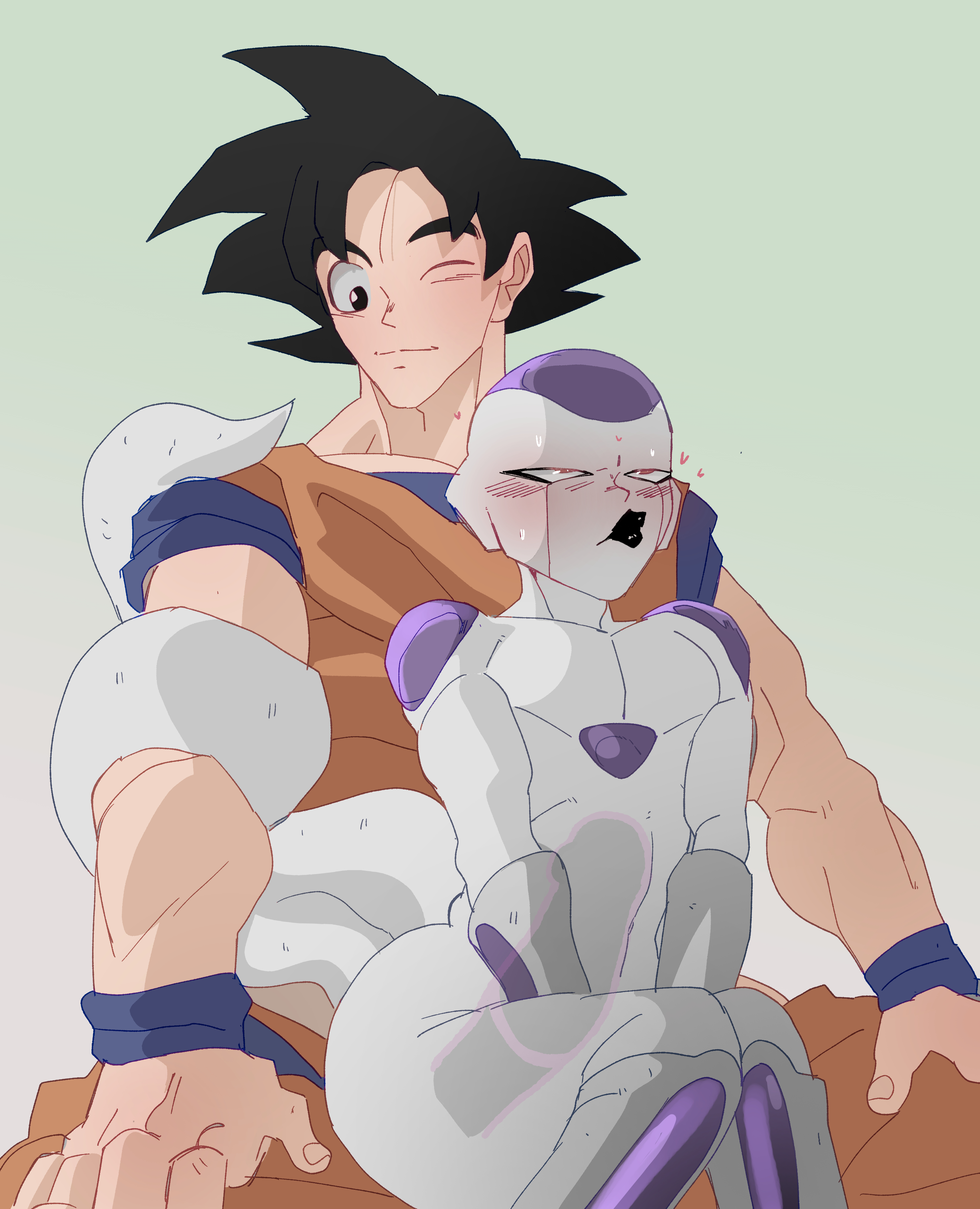 ambiguous gender, dragon ball, dragon ball z, frieza, goku, male penetrating, raburesu , size difference, son goku