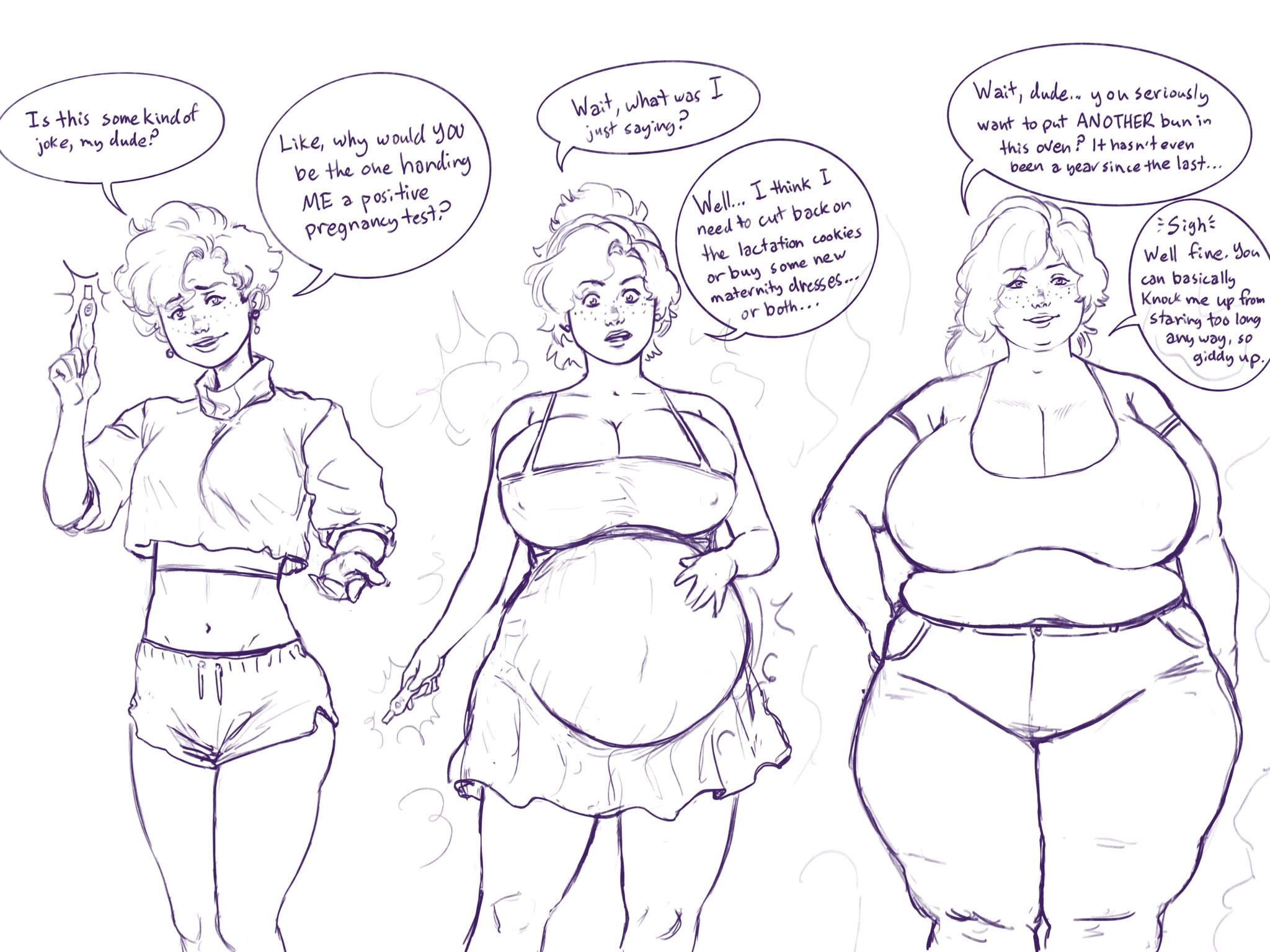 bbw, belly, big belly, big breasts, breast expansion, breast growth, breast growth (enlargement), breasts, chubby, cleavage, female, huge breasts, mature female, milf, nipple bulge, overweight, overweight female, pregnant, rapid pregnancy, sequence, thekdubs, transformation, weight gain, wide hips