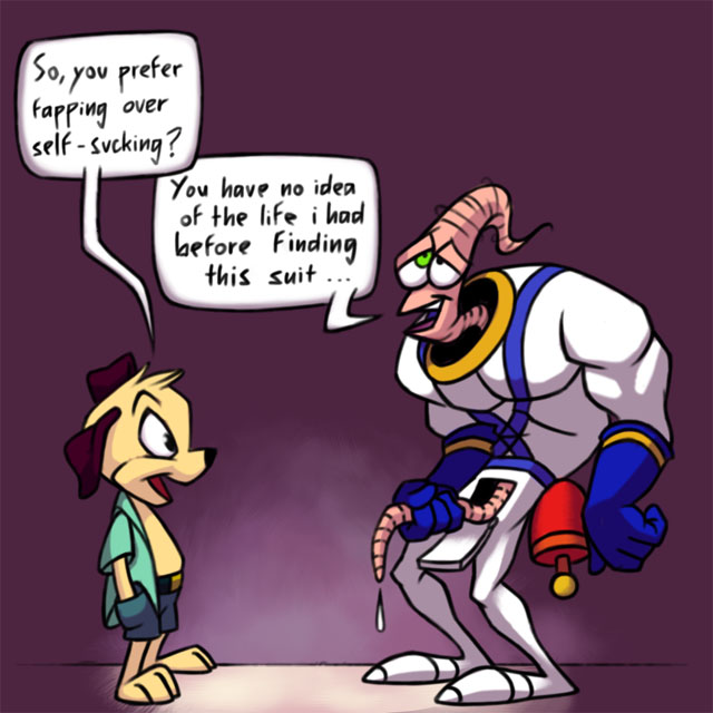 anthromorph clothing earthworm_jim earthworm_jim_(character) earthworm_jim_(franchise) furry gadonstriom male male_only multiple_males no_humans peter_puppy uncensored