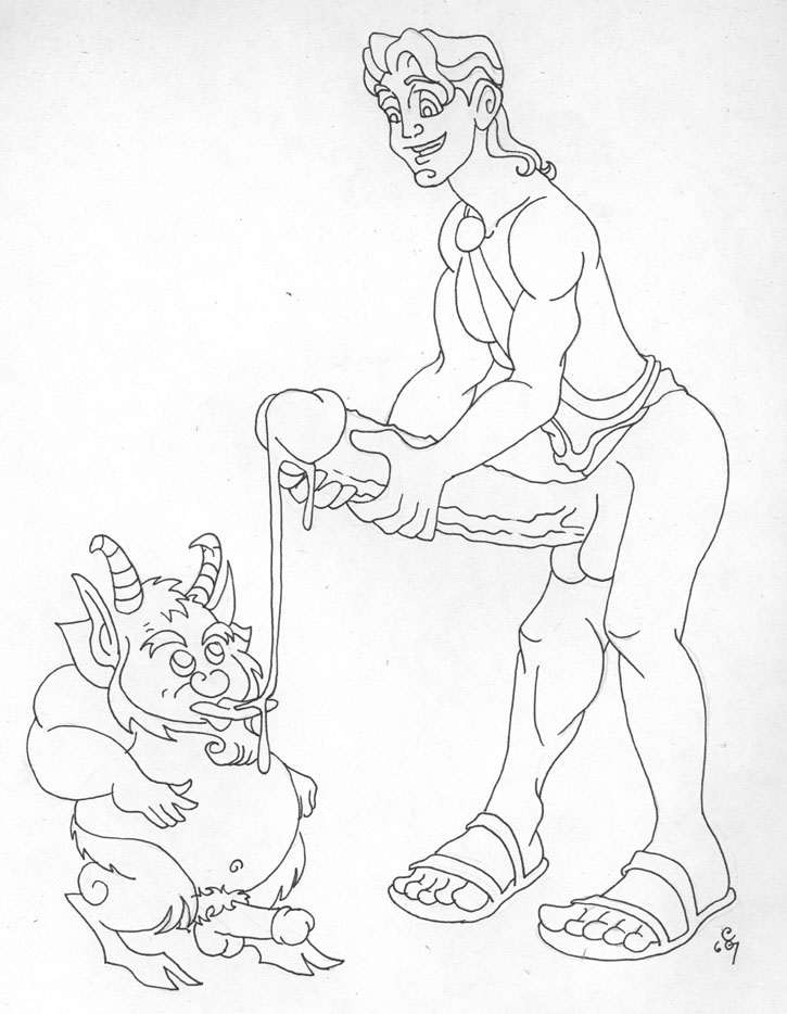 2007 2boys artist_signature balls ballsack boner bottomless christian_(artist) collar cum cum_drip disney erection gay hercules_(character) hercules_(disney) hooves horns human humanoid humanoid_penis line_art male male_only male_pubic_hair monochrome nude nude_male penis phil philoctetes pointy_ears satyr scrotum shaved_crotch testicles toga toony veiny_penis