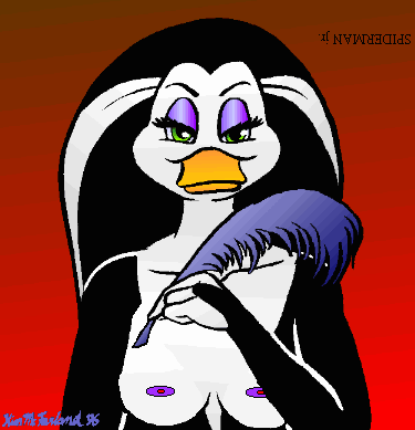 1990s 1996 20th_century anthro avian bird darkwing_duck disney duck female female_only morgana_macawber nipples solo tagme