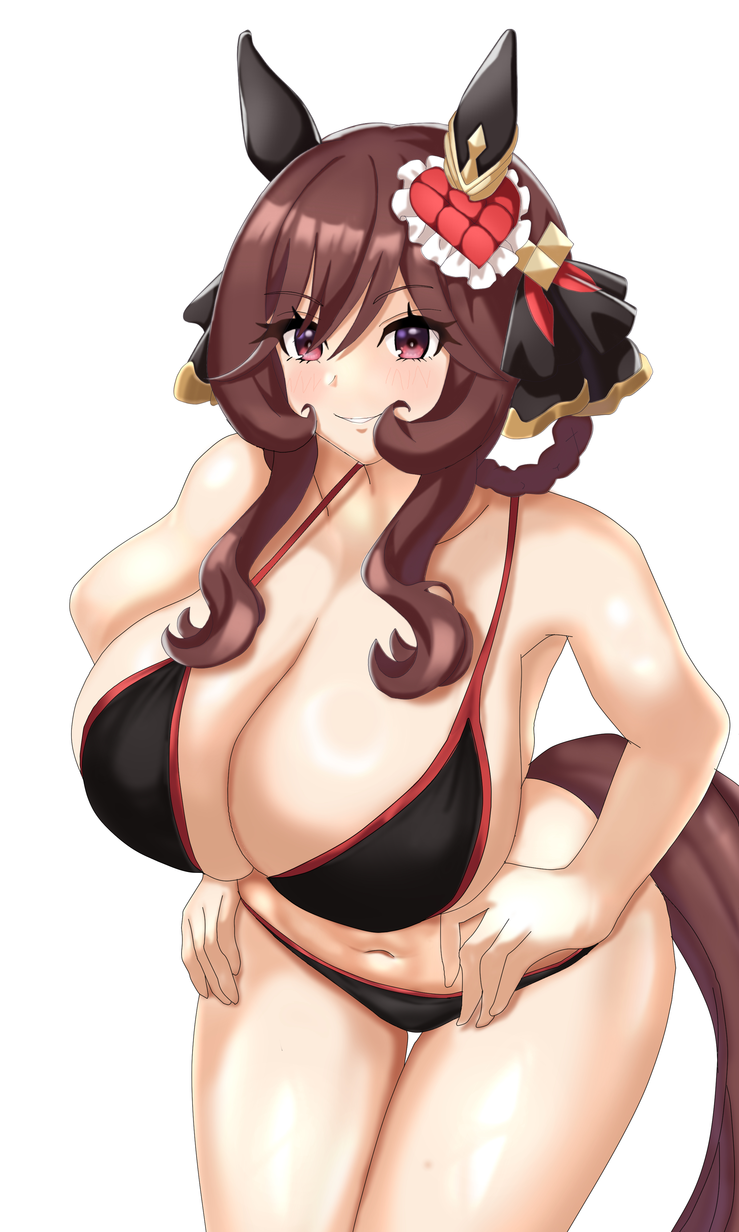 artist request, bikini, breasts, brown hair, female, gentildonna (umamusume), hair, long hair, umamusume