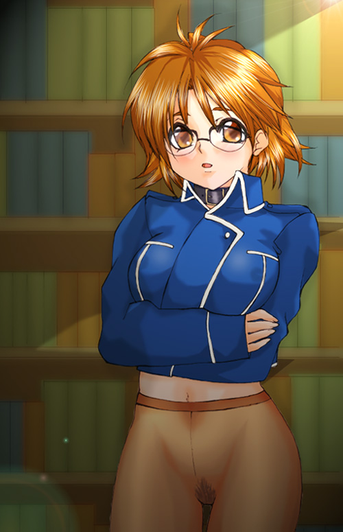 clothes color eyewear female female_only front_view fullmetal_alchemist glasses hair human indoors looking_at_viewer pantyhose pointy_chin sheska short_hair solo tagme