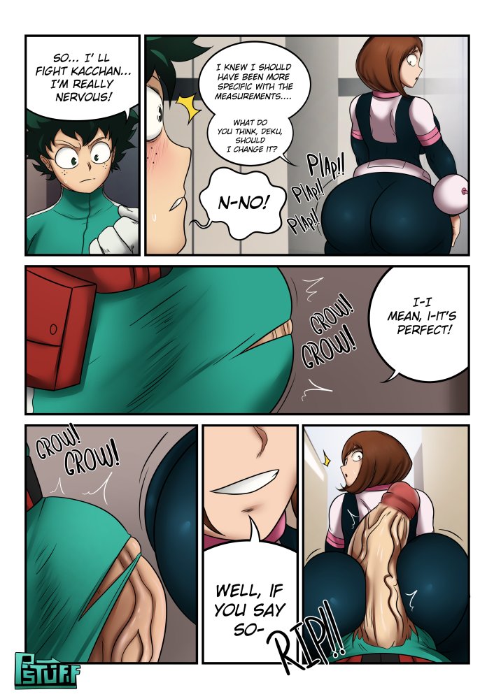 :o, 1boy, 1girls, 2021, ass, assjob, big ass, big breasts, big butt, big penis, breasts, brown eyes, brown hair, bubble ass, bubble butt, buttjob, comic, commission, english text, erect penis, erection, female, genital growth, gigantic penis, green eyes, green hair, hero outfit (mha), huge ass, huge breasts, huge butt, huge cock, huge penis, hyper penis, imminent sex, izuku midoriya, large ass, large butt, large penis, long penis, male, my hero academia, ochako uraraka, penis, penis awe, penis between ass, penis between buttocks, penis growth, psychostuff, surprised, surprised expression, veiny penis, wardrobe malfunction