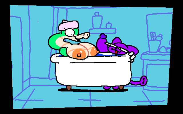 alien anthro bathing bathroom big_breasts big_penis bob_(superiorfoxdafox) breasts domestic_cat duo felid feline felis female genitals lucy_swallows male male/female mammal penis reptile scalie snake superiorfox