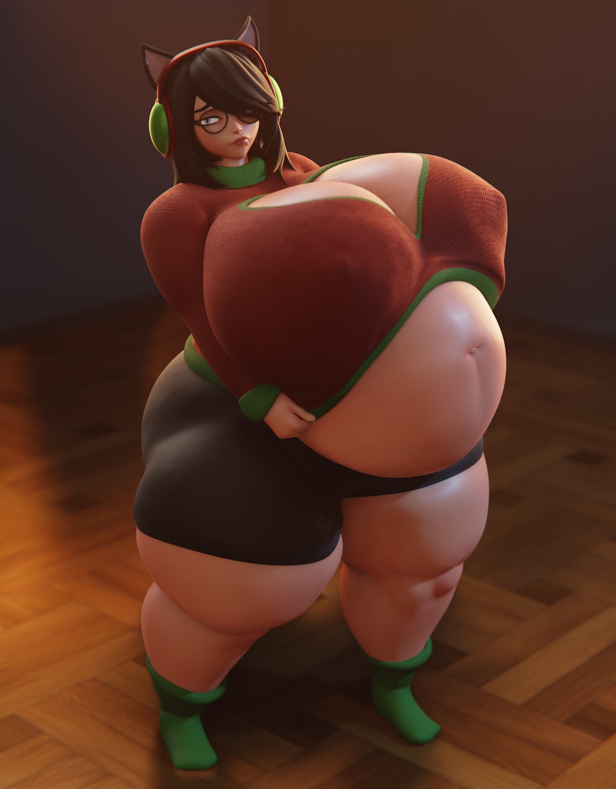 1girls 3d areolae bbw cghonk female female_only huge_breasts overweight overweight_female solo thick_thighs wide_hips