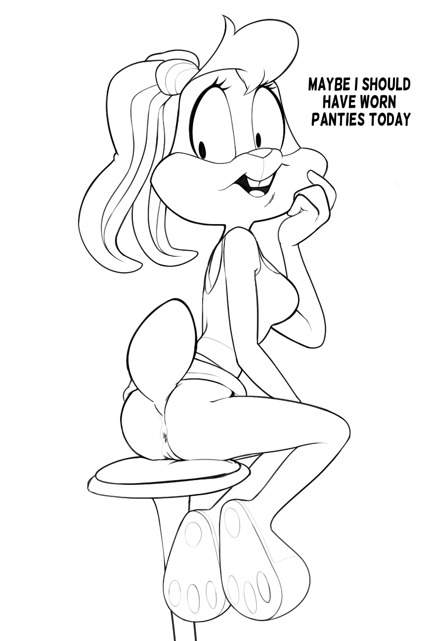 anthro anus bottomless clothed clothing dress drockdraw female genitals hi_res lagomorph leporid lola_bunny looney_tunes mammal monochrome no_underwear pussy rabbit solo the_looney_tunes_show warner_brothers