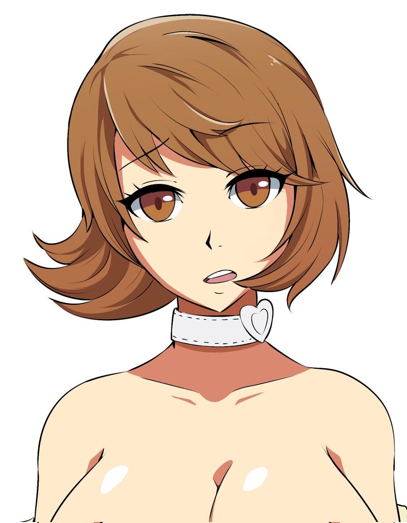 1girls, ass, atlus, breasts, brown hair, choker, cleavage, female, large breasts, naver, persona, persona 3, solo, yukari takeba