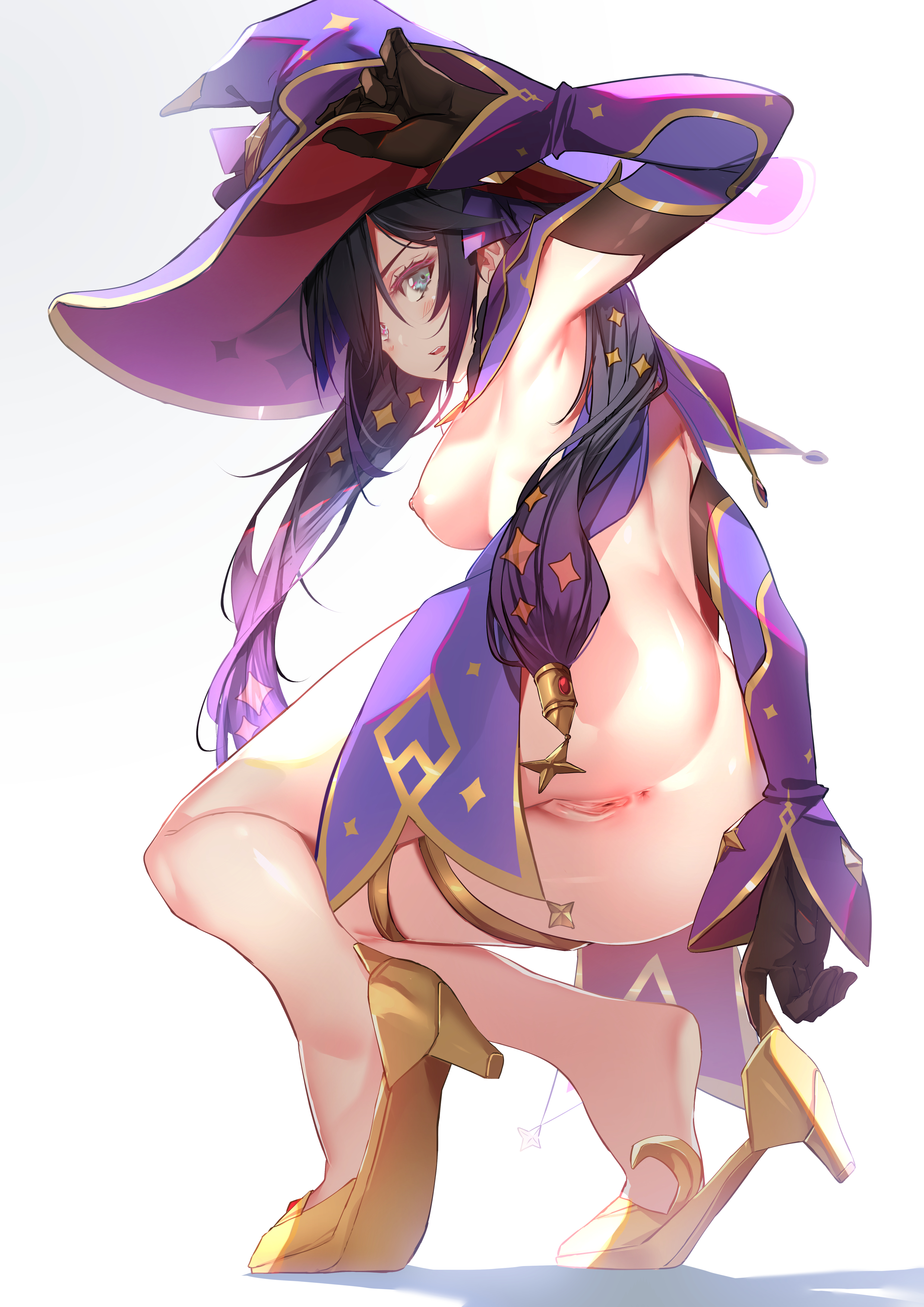 1girls, anus, armpits, ass, breasts, cape, clothing, feet, female, footwear, functionally nude, garter, genshin impact, high heels, high resolution, mona (genshin impact), naked cape, naked footwear, nipples, nude, pussy, shoes, sydus, uncensored, vagina, very high resolution, witch