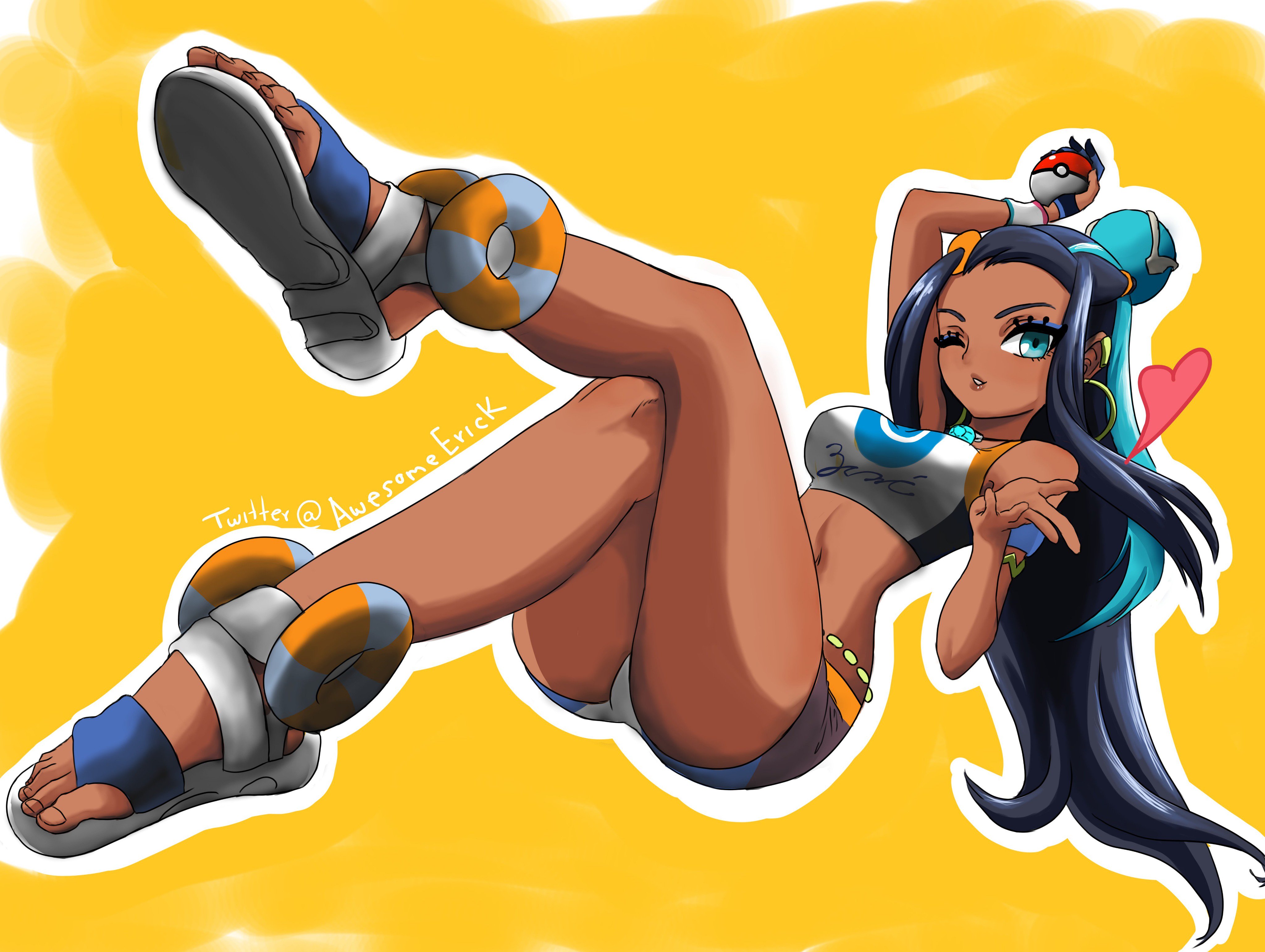 awesomeerix, dark skin, dark-skinned female, female, gym leader, nessa (pokemon), pokemon, pokemon ss, swimwear