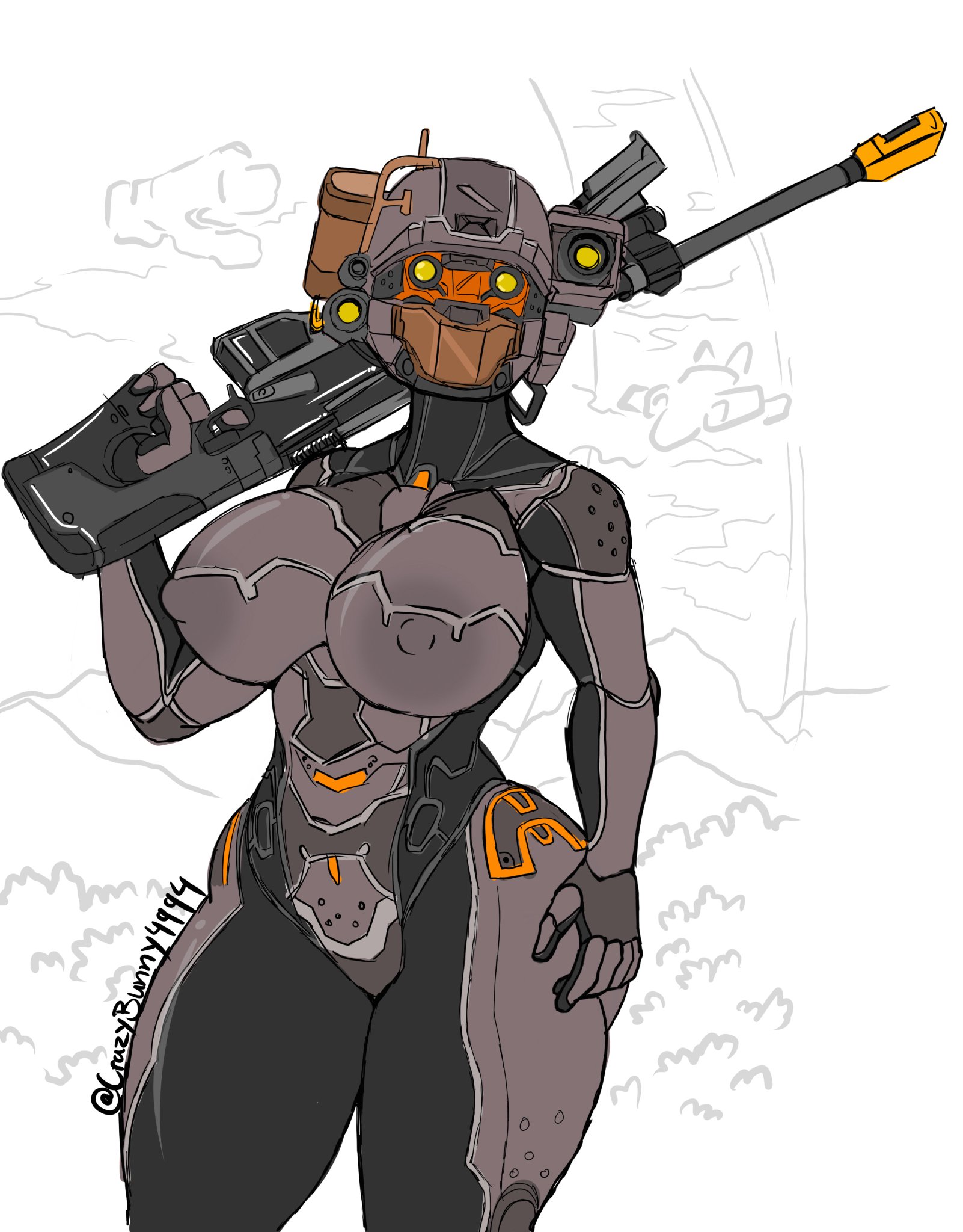 1girls, 2d, 343 industries, armor, ass, big ass, big breasts, bodysuit, breasts, christomwow, female, female focus, female only, female spartan (halo), gun, halo (game), halo (series), helmet, human, large breasts, linda-058, military, nipples, power armor, sniper rifle, source request, spartan (halo), spartan ii (halo), thick thighs, tight clothing, voluptuous