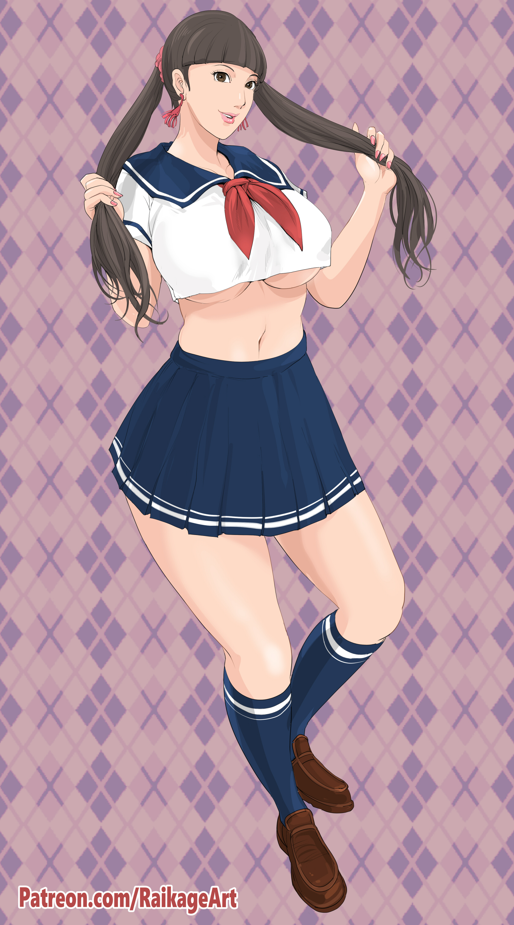1girls, big breasts, boruto: naruto next generations, breasts, brown eyes, brown hair, busty, clothed, clothing, crop top, curvaceous, curvy, curvy figure, ear piercing, earrings, female, female only, footwear, fully clothed, hair pull, hourglass figure, human, kneehighs, kneesocks, large breasts, light skin, light-skinned female, lipstick, long hair, mature, mature female, milf, naruto, naruto (series), no bra, pale skin, pale-skinned female, perky breasts, pink lips, pink lipstick, pinup, pose, posing, pulling hair, raikage art, revealing clothes, roleplay, school uniform, schoolgirl, shounen jump, skirt, socks, solo, standing, tenten, tied hair, twintails, underboob, voluptuous, wide hips