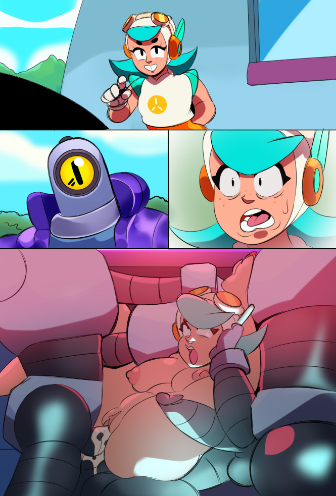 big breasts, blue hair, brawl stars, cumming inside, cumming while penetrating, open legs, orgy, rico (brawl stars), robot, robot dick, sevonteroo, submissive female, wendy (brawl stars)