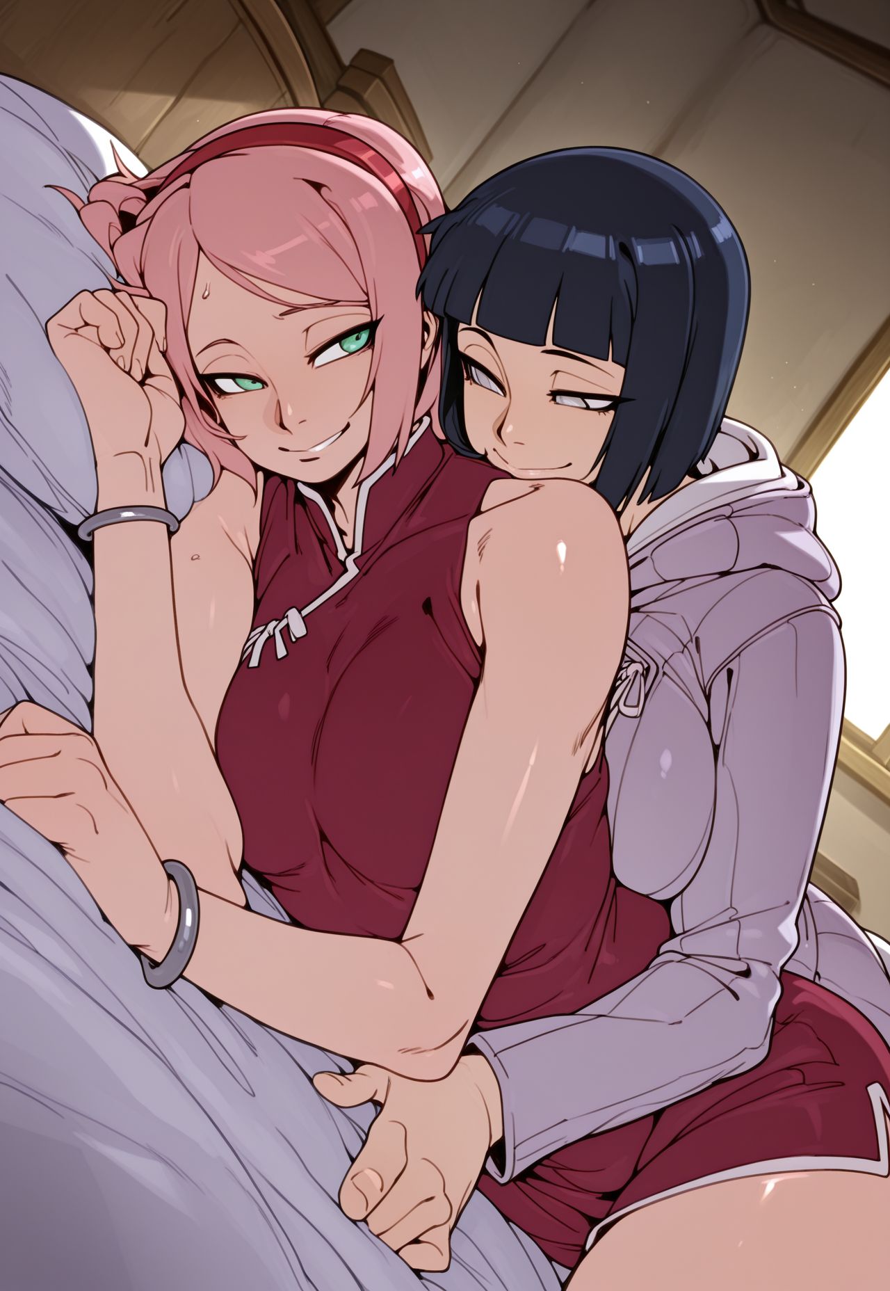 2girls, ai, ai generated, boobs, boruto: naruto next generations, breasts, embrace, embracing, female, girls, gl, haruno sakura, hinata hyuuga, hyuuga hinata, kanteia, lesbian, lesbians, mature, mature body, mature female, mature woman, naruto (series), sakura haruno, tits, uchiha sakura, uzumaki hinata, woman, yuri