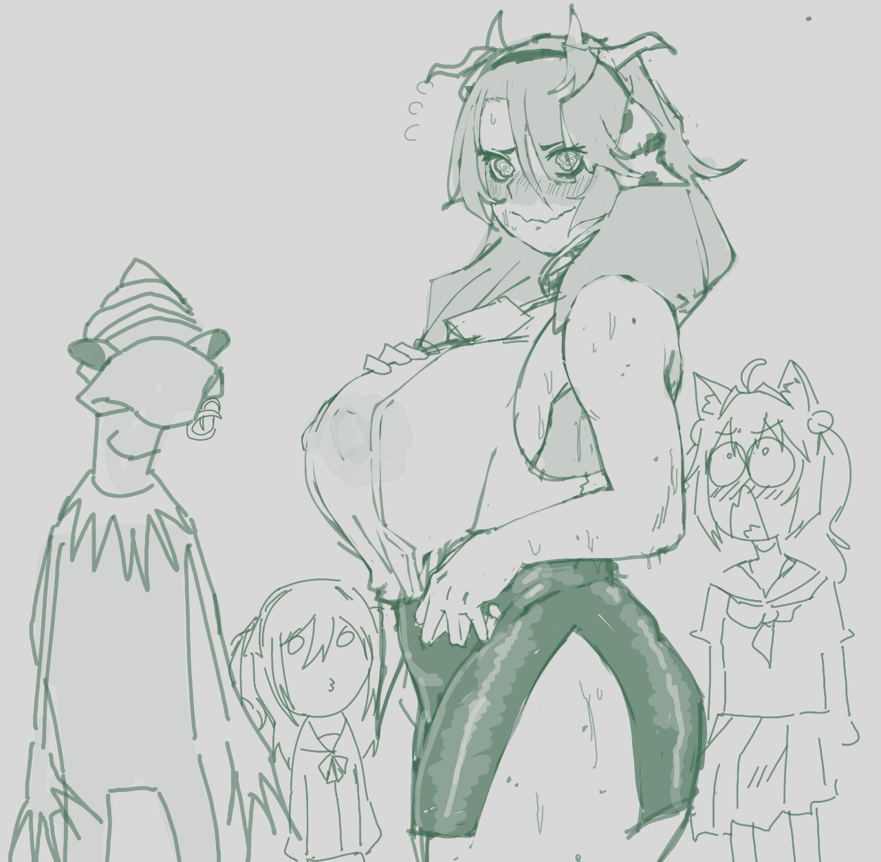 big breasts, cow girl, crelly, doodle, filian (vtuber), indie virtual youtuber, kyokeer, nervous, neuro-sama, nipples visible through clothing, shocked, sweat, tagme, thick thighs, vedal987, virtual youtuber, vtuber