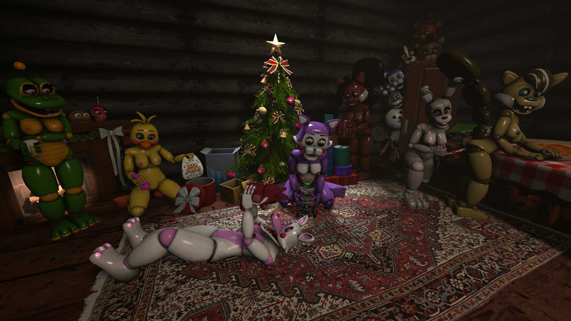 3d 7girls buillk8 candy_(fnac) cindy_(fnac) cupcake_(fnaf) doug_(tnar) five_nights_at_candy's five_nights_at_freddy's freddy_fazbear's_pizzeria_simulator happy_frog mangle_(fnaf) merry_christmas popgoes rachel_(tnar) saffron_(popgoes) sara_(popgoes) those_nights_at_rachel's toy_bonnie_(fnaf) toy_chica_(fnaf) toy_freddy_(fnaf)