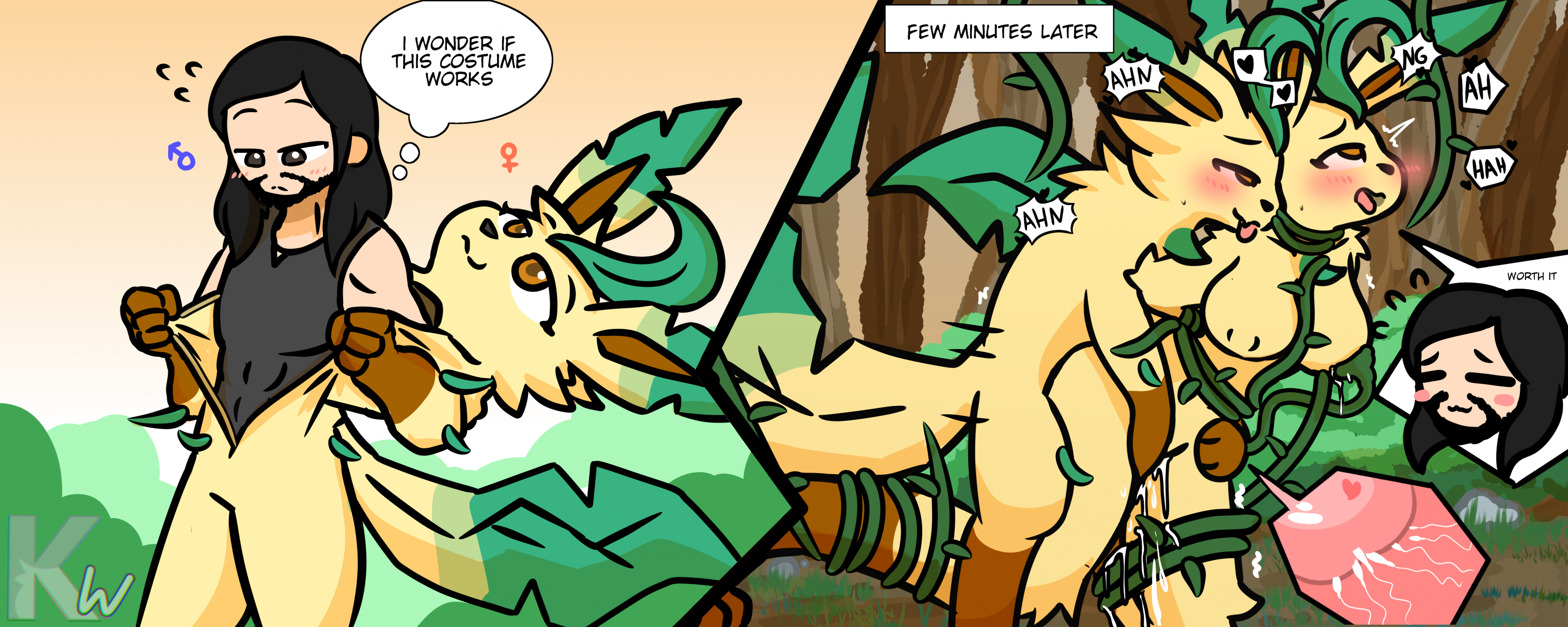 after transformation, anthro, anthro on feral, anthro penetrated, anthrofied, bestiality, bestiality impregnation, bodily fluids, bound, breasts, canid, costume transformation, cum, duo, eeveelution, female, female anthro, female penetrated, feral, feral penetrating, feral penetrating anthro, flashback, gender transformation, generation 4 pokemon, genital fluids, hi res, human, human to anthro, impregnation, intentional self transformation, intraspecies, intraspecies bestiality, kangwolf, leafeon, legs tied, male, male feral, male human, male penetrating, male penetrating female, male/female, mammal, mtf transformation, nintendo, penetration, plant, pokemon, pokemon (species), scientific instrument, self transformation, sex, smile, solo, species transformation, transformation, vine bondage, vines, willing transformation