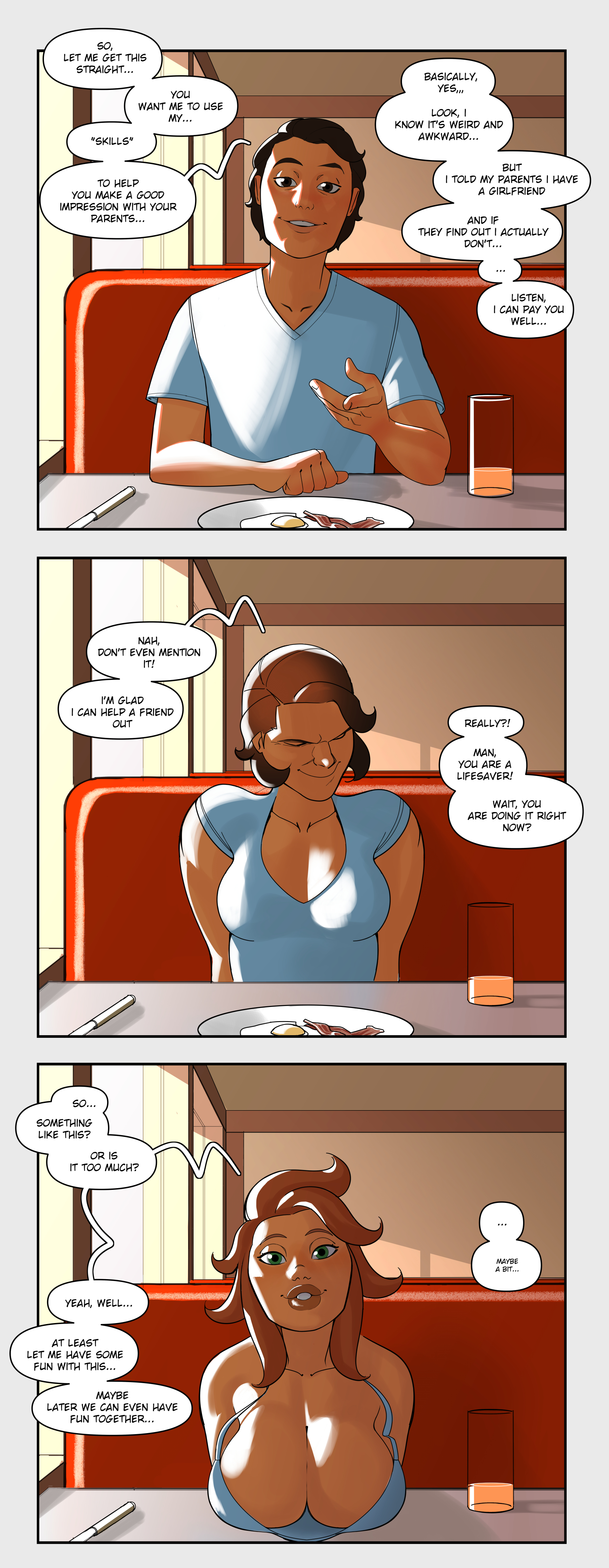 big lips, breast expansion, breast growth, breast growth (enlargement), breasts, busty, castledolphyn, cleavage, dialogue, female, gender transformation, genderswap, genderswap (mtf), green eyes, large breasts, lips, looking at viewer, rule 63, shapeshifter, text, transformation