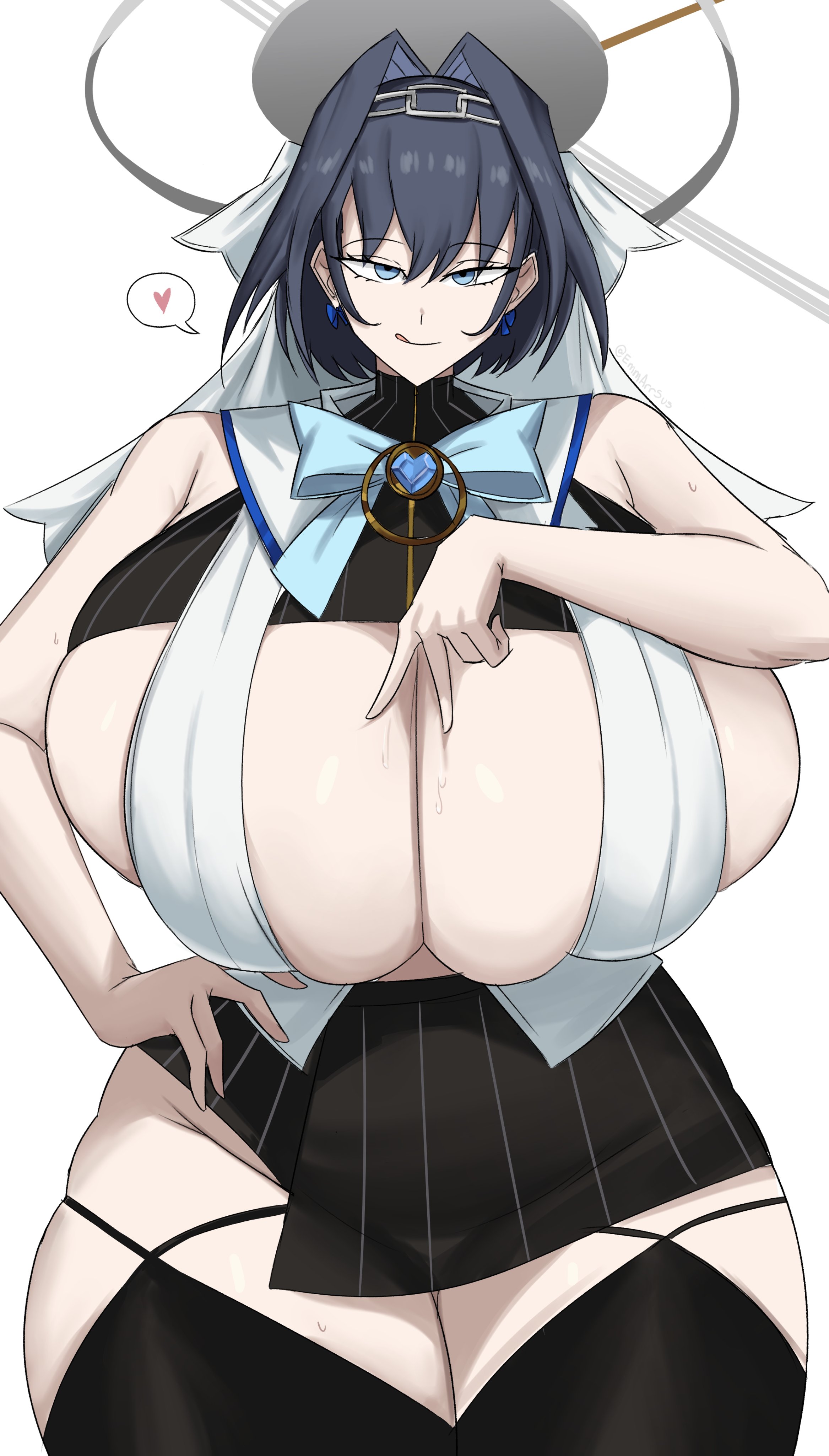 1girls, 2d, alternate breast size, big breasts, blue eyes, blue hair, breasts, busty, emmarrgus, female, female only, front view, gigantic breasts, hololive, hololive english, hyper breasts, light skin, light-skinned female, looking at viewer, ouro kronii, solo, solo female, tagme, thick thighs, thighs, virtual youtuber