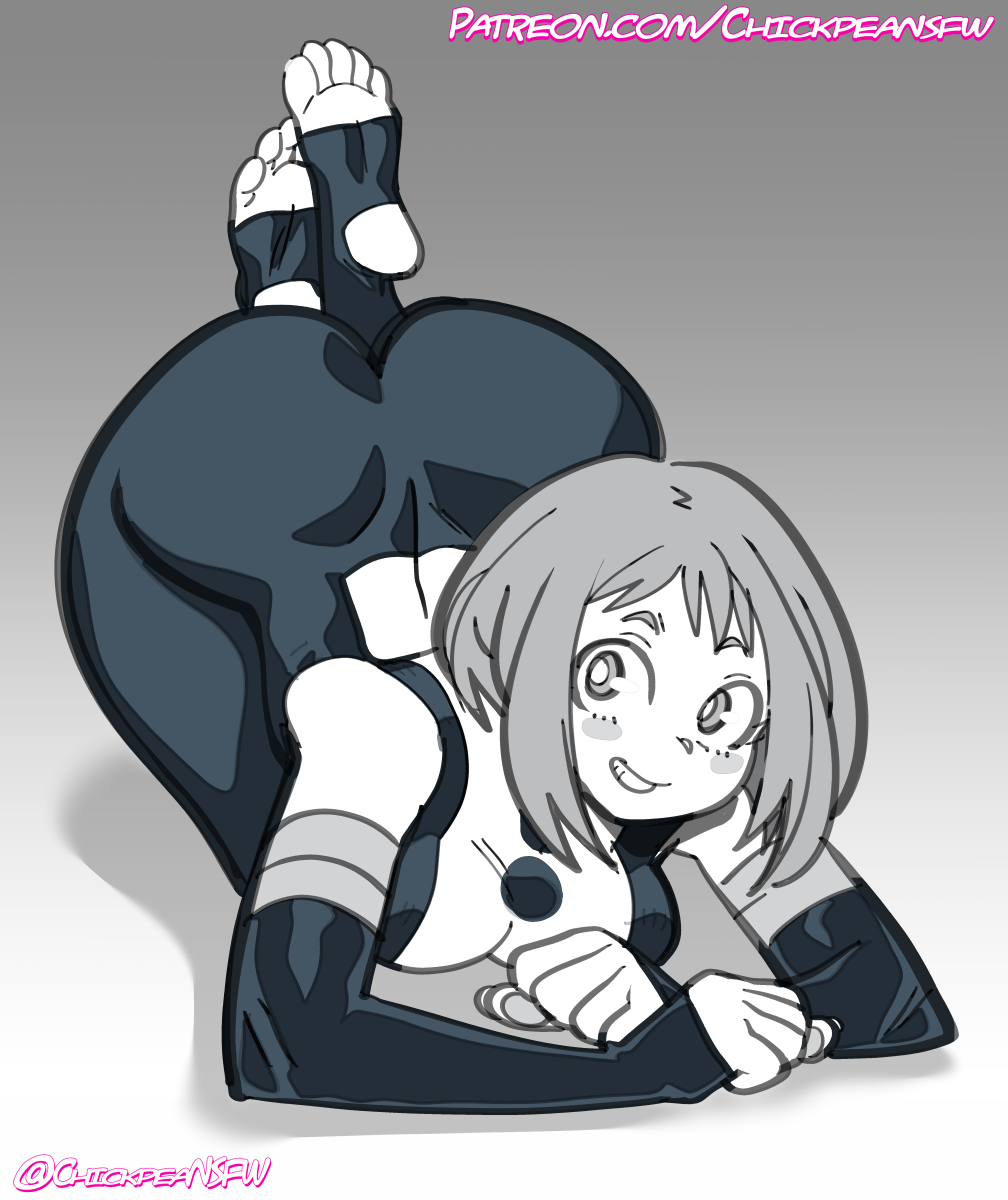 1girls 2025 ass big_ass big_butt butt chickpea digital_drawing_(artwork) feet female female_only gradient_background grey_background hero heroine huge_ass huge_butt looking_at_viewer looking_up looking_up_at_viewer monochrome my_hero_academia ochako_uraraka ochako_uraraka_(hero_outfit) sfw short_hair simple_background smile stirrup_legwear superhero superhero_costume superheroine toes