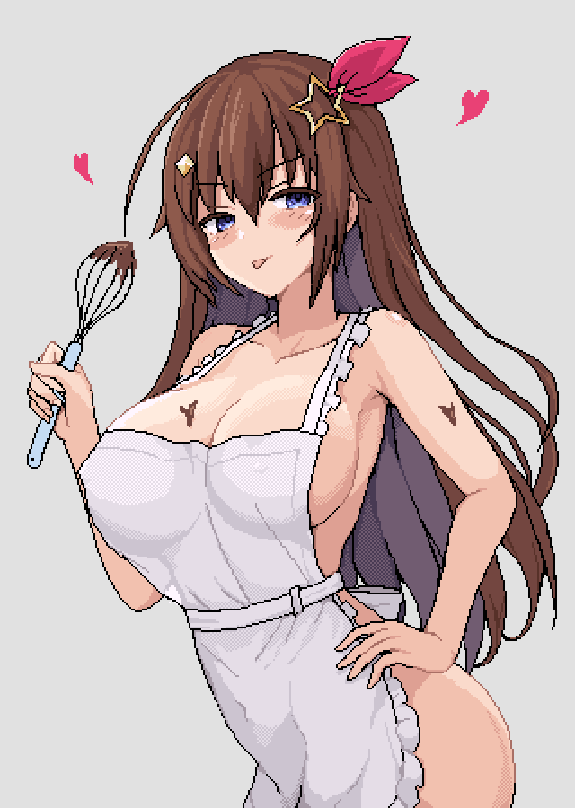 1girls blue_eyes brown_hair female hololive hololive_gen_0 hololive_japan long_hair may_you_was naked_apron solo tokino_sora valentine's_day virtual_youtuber