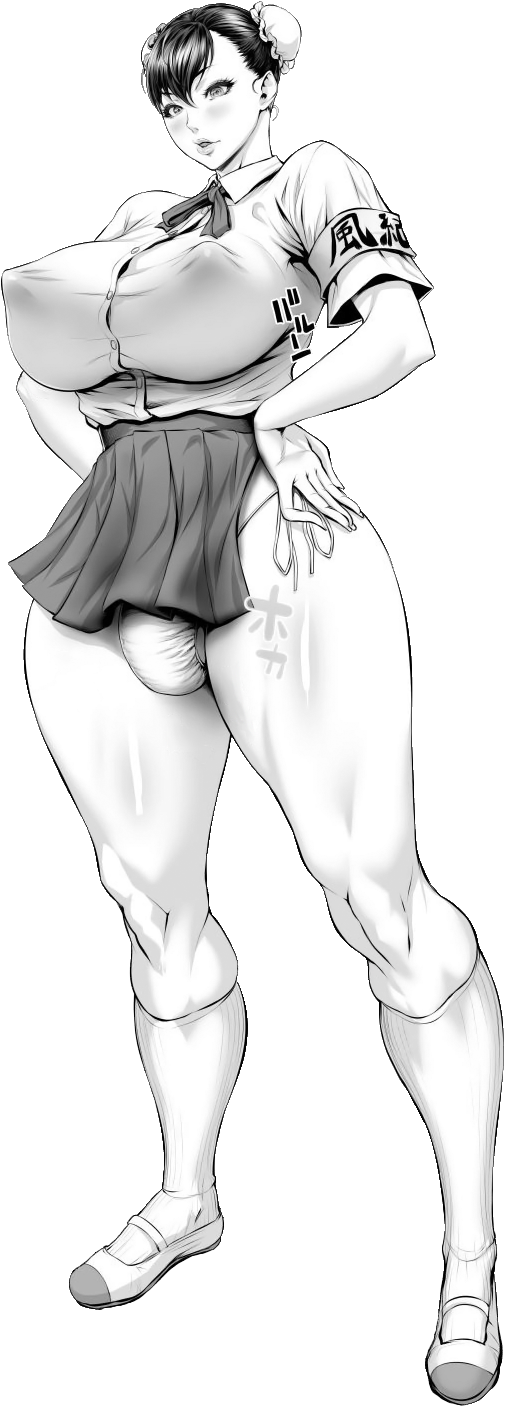 1futa 1girls black_and_white breasts bulge bulge_through_clothing chinbotsu chun-li clothed clothing doujinshi edit erect_nipples erect_nipples_under_clothes flaccid fully_clothed futa_only futanari hair_bun hands_on_hips huge_breasts human muscular_thighs nipples_visible_through_clothing panties short_hair solo standing street_fighter transparent_background