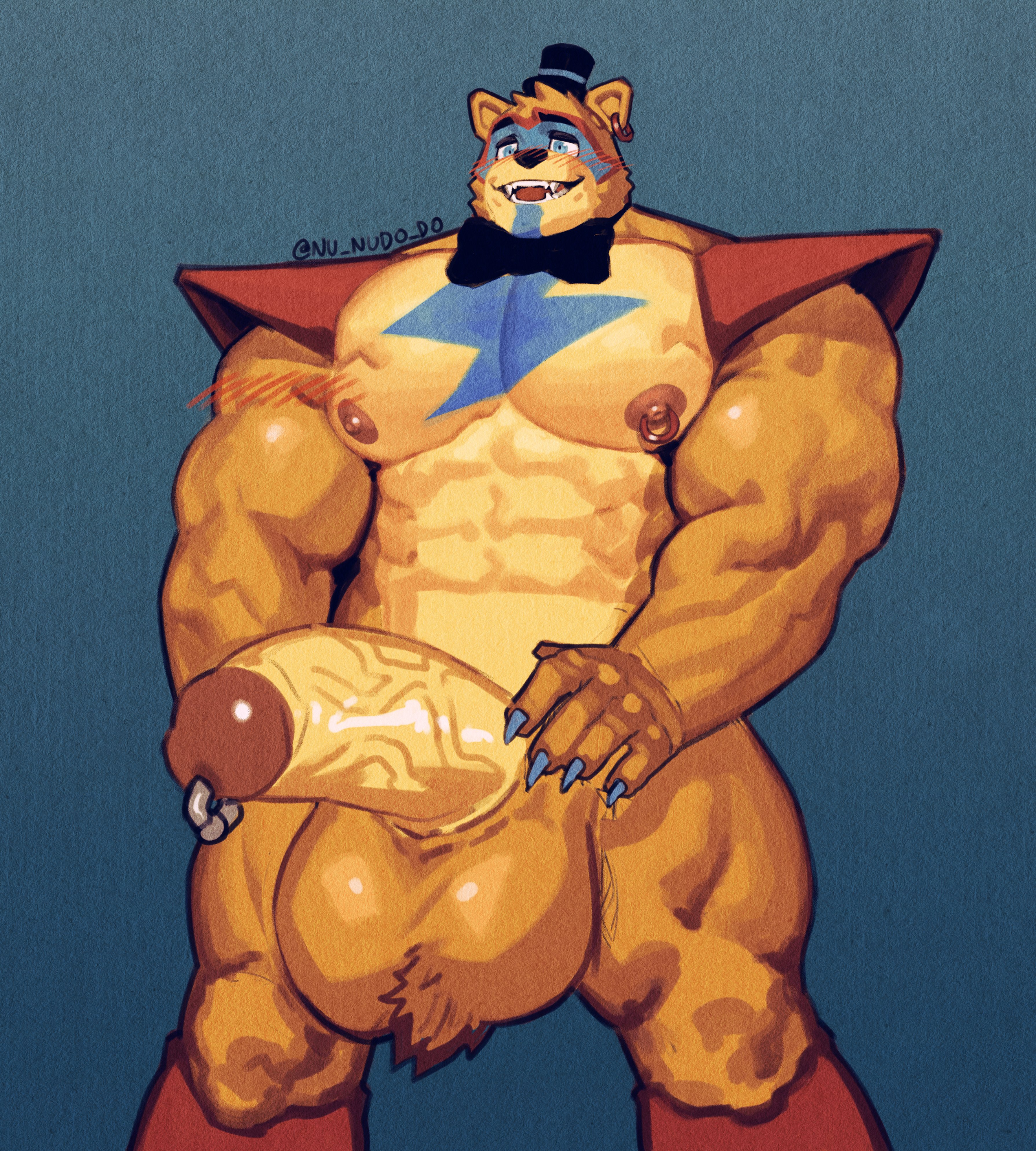 anthro, balls, bara, bear, big balls, big penis, five nights at freddy's, five nights at freddy's: security breach, furry, gay, glamrock freddy (fnaf), hyper penis, male, male only, muscles, muscular, nunudodo, penis, solo, yaoi