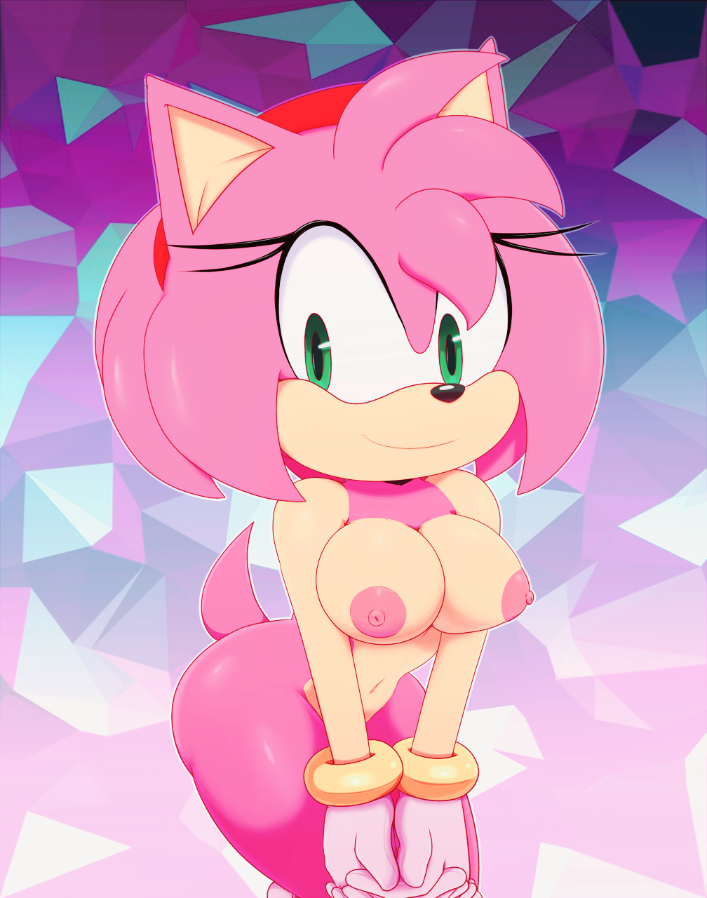 amy rose, bigdon1992, breasts, female, female focus, female only, furry, nipples, pink fur, pink hair, png, sega, smile, solo, sonic (series), sonic the hedgehog (series)