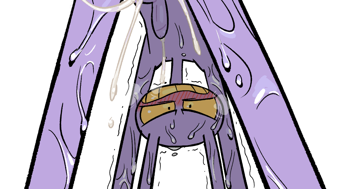 1boy, blush, bunny boy, cum, cumming, glitch productions, jax, jax (tadc), jax (the amazing digital circus), male, male only, purple fur, rabbit, solo, solo focus, sweat, the amazing digital circus, white background