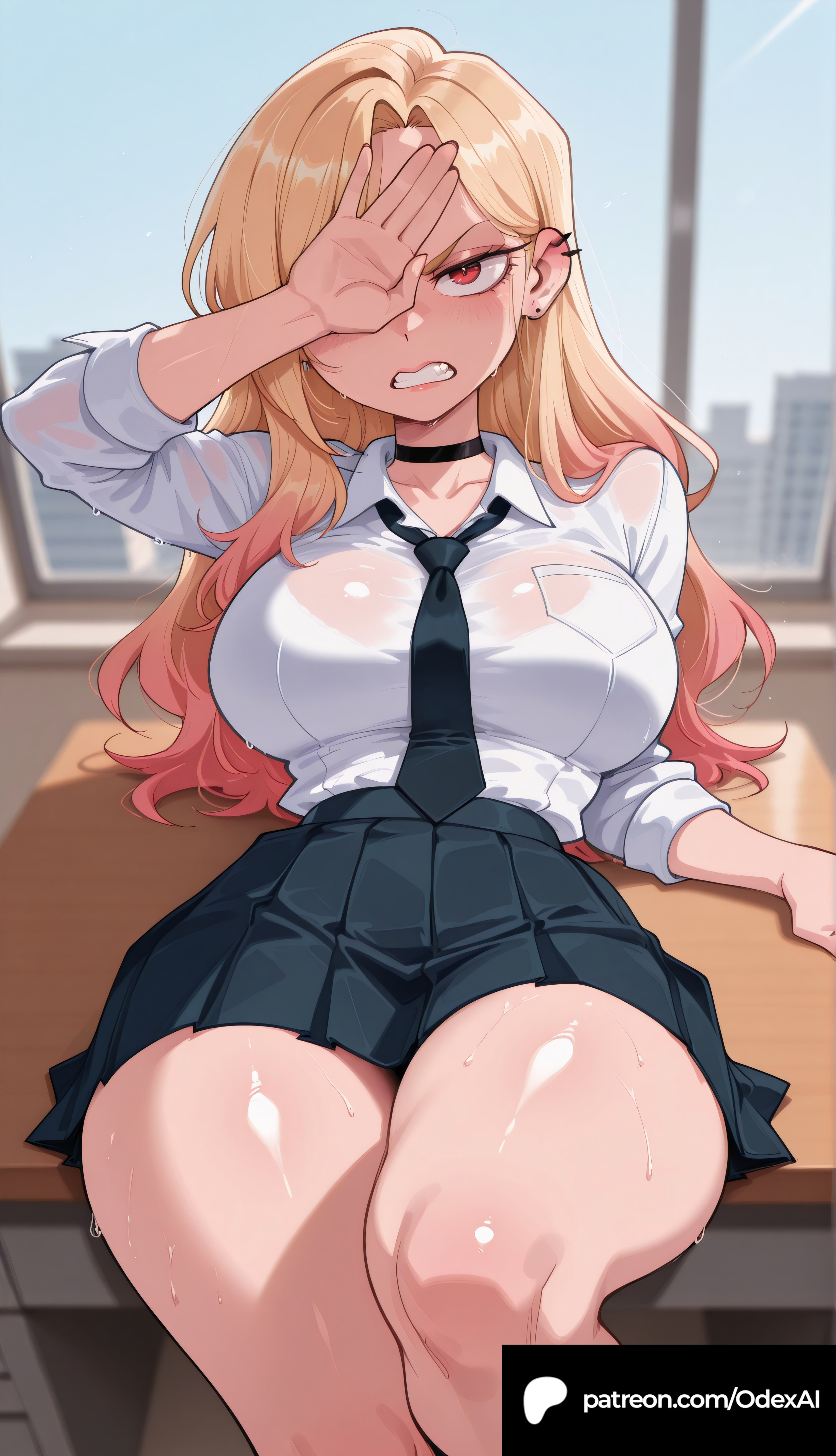 1girls, absurd res, absurdres, ai generated, ass, big ass, big breasts, blonde hair, blurred background, blurry background, breasts, cartoon, cartoony, depth of field, female, female focus, female only, high resolution, highres, kitagawa marin, large ass, large breasts, long hair, marin kitagawa, multicolored hair, my dress up darling, odexai, pink hair, red eyes, small waist, solo focus, sono bisque doll wa koi wo suru, straight, thick thighs, thin waist, wide hips