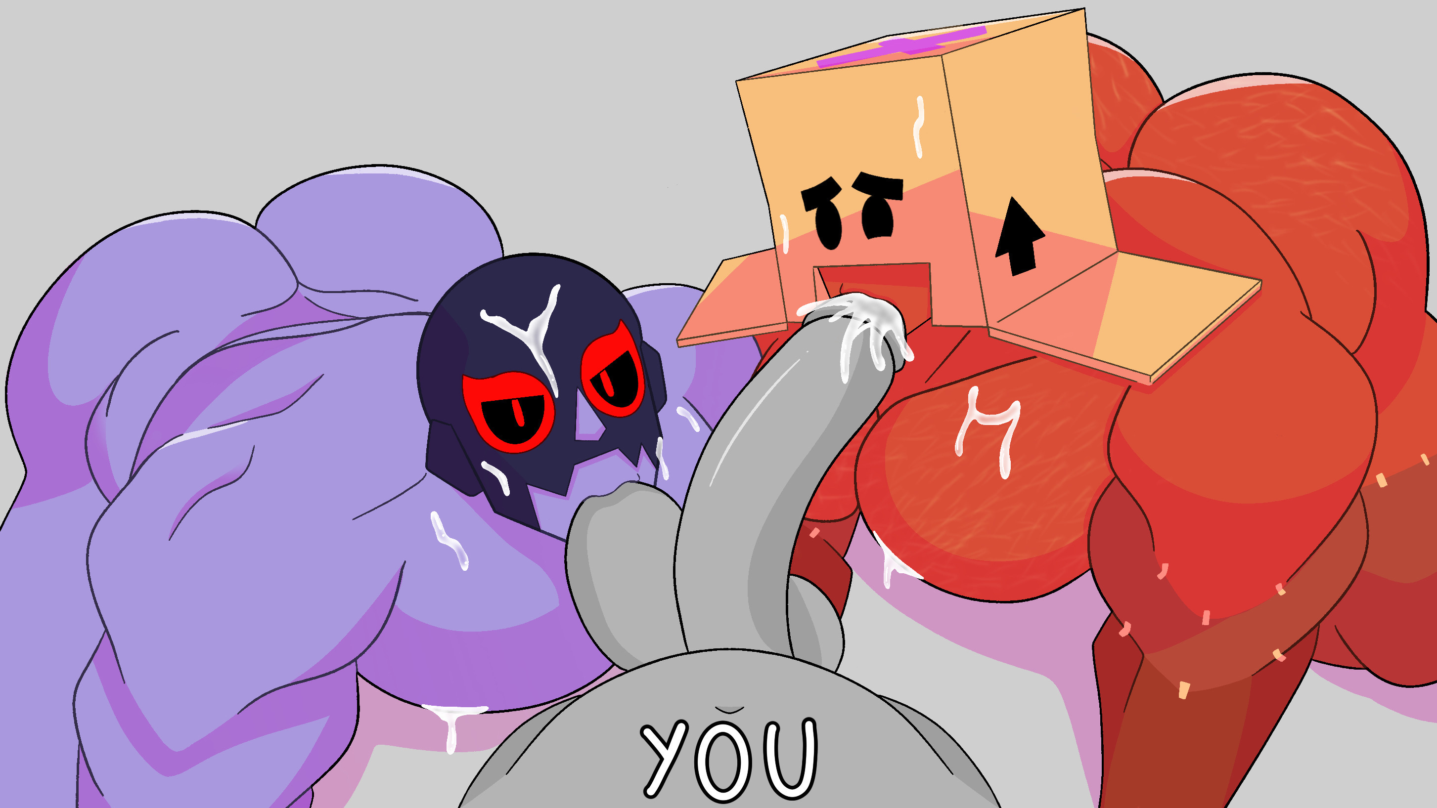 bara, big ass, blowjob, brawl stars, cum, cum in mouth, el primo (brawl stars), fellatio, frankengrom, gay, grom (brawl stars), male, muscles, muscular, yaoi