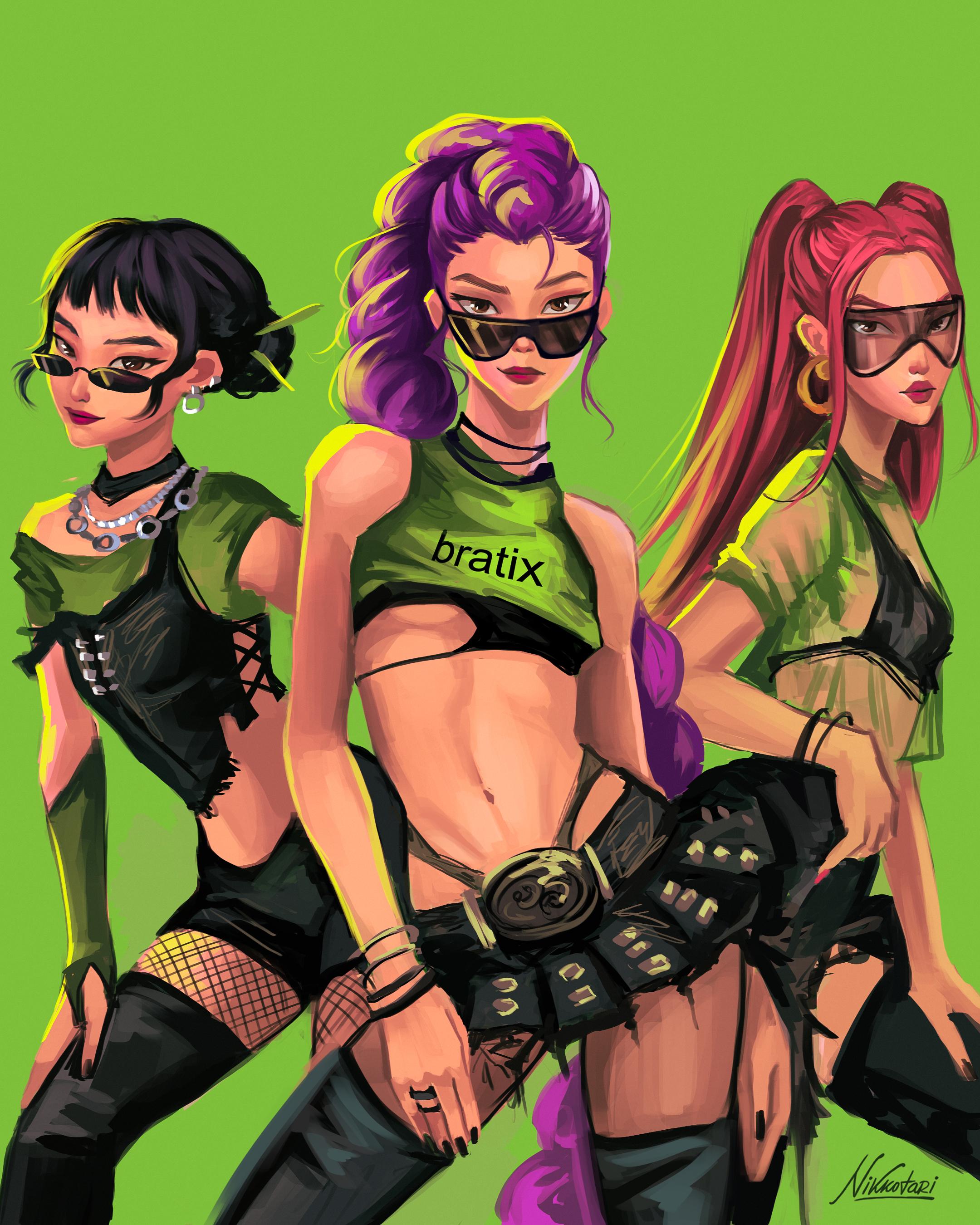 3girls, black boots, boots, brat, bratrix, female, female focus, female only, huntrix, kpop demon hunters, mira (kpop demon hunters), nikkotari, rumi (kpop demon hunters), thigh boots, zoey (kpop demon hunters)