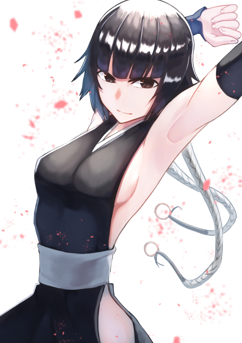 1girls, black clothing, black hair, bleach, breasts, female, sideboob, soifon, solo female, sui-feng, tagme, white background