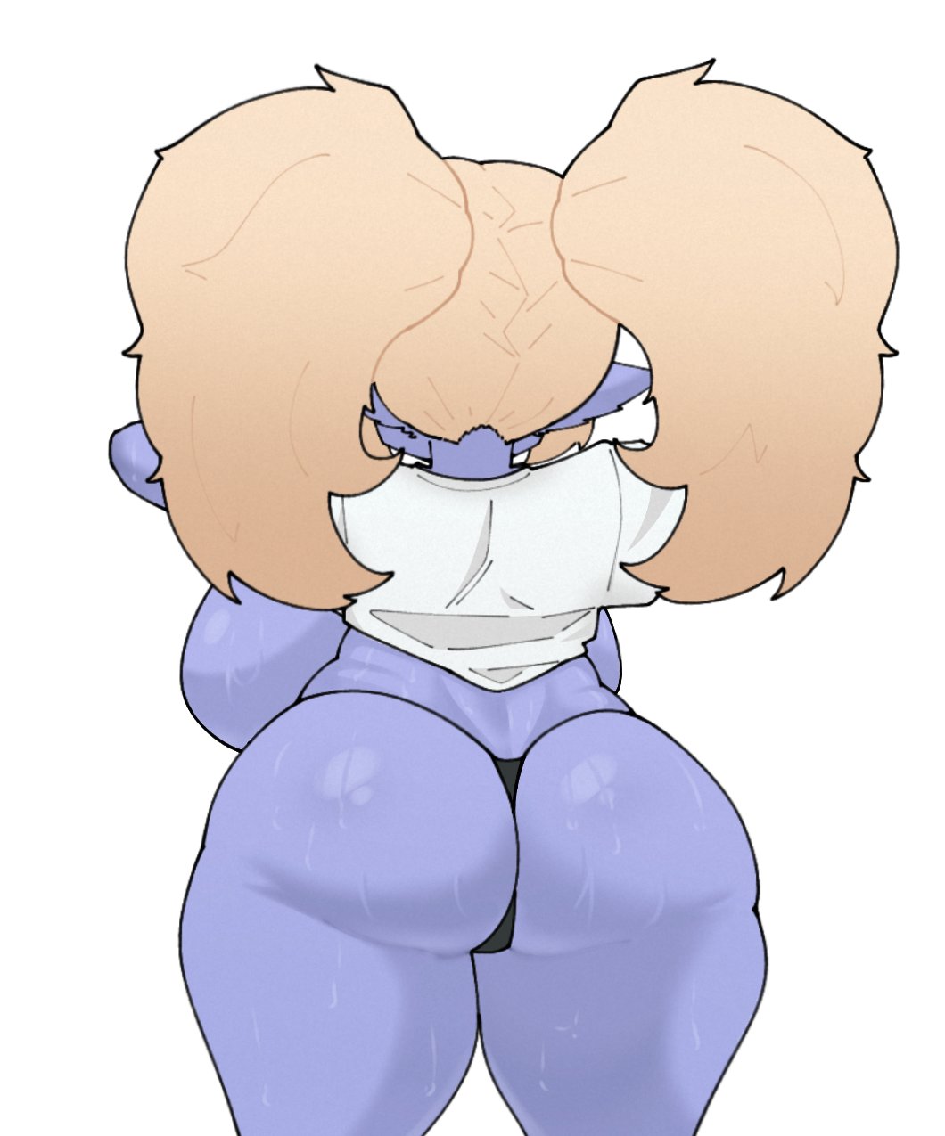 1girls, ass, back, back view, backboob, big ass, big breasts, black thong, blonde hair, bottomwear, breasts, clothing, female, female only, glasscrow, hair, huge ass, huge breasts, league of legends, pointy ears, poppy, purple body, purple skin, shirt, shirt lift, shortstack, solo, solo female, sweat, sweatdrop, sweaty, sweaty ass, sweaty body, thick thighs, thighs, thong, topwear, twintails, undressing, white background, white shirt, yordle
