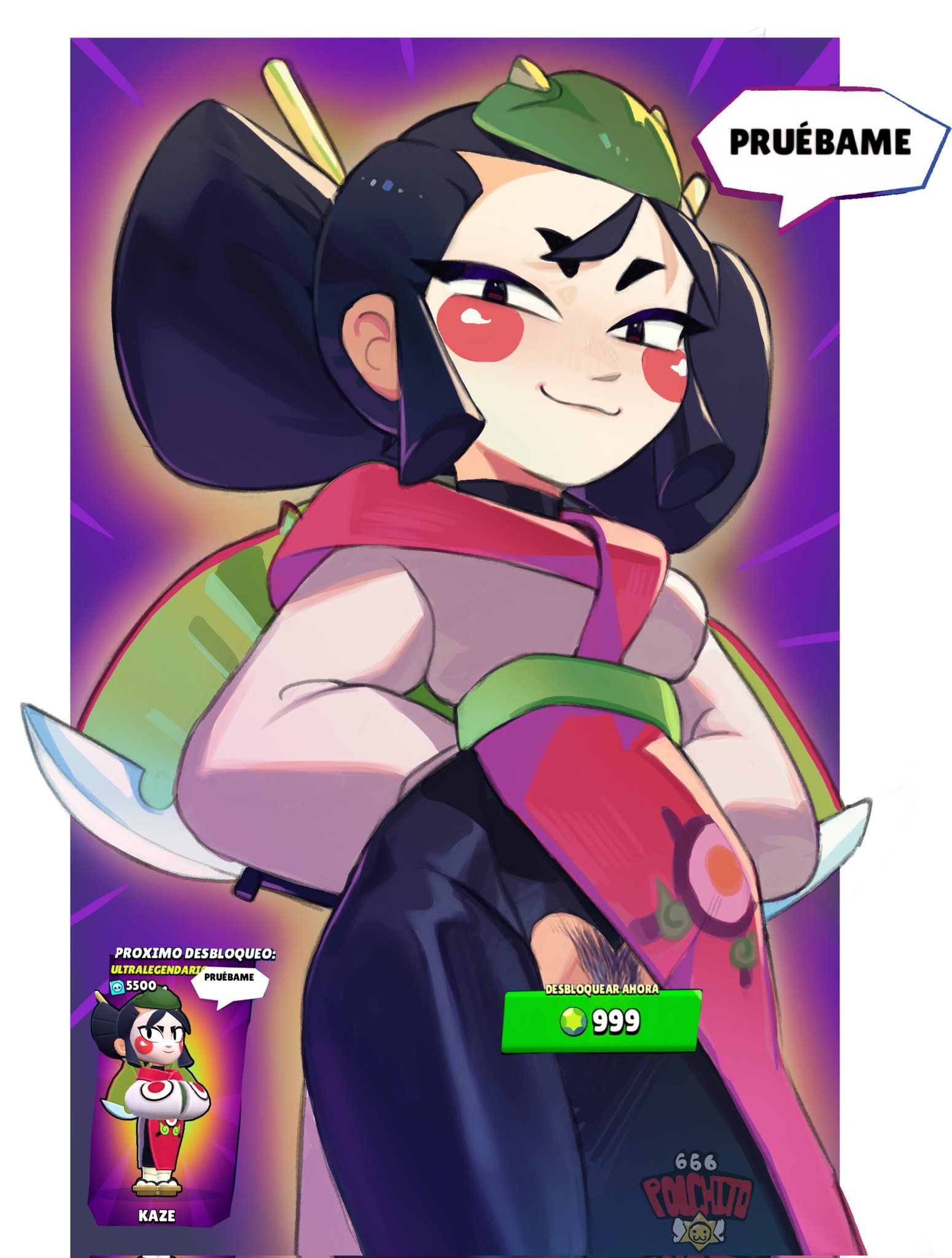 brawl stars, hairy pussy, kaze (brawl stars), polchito, tagme