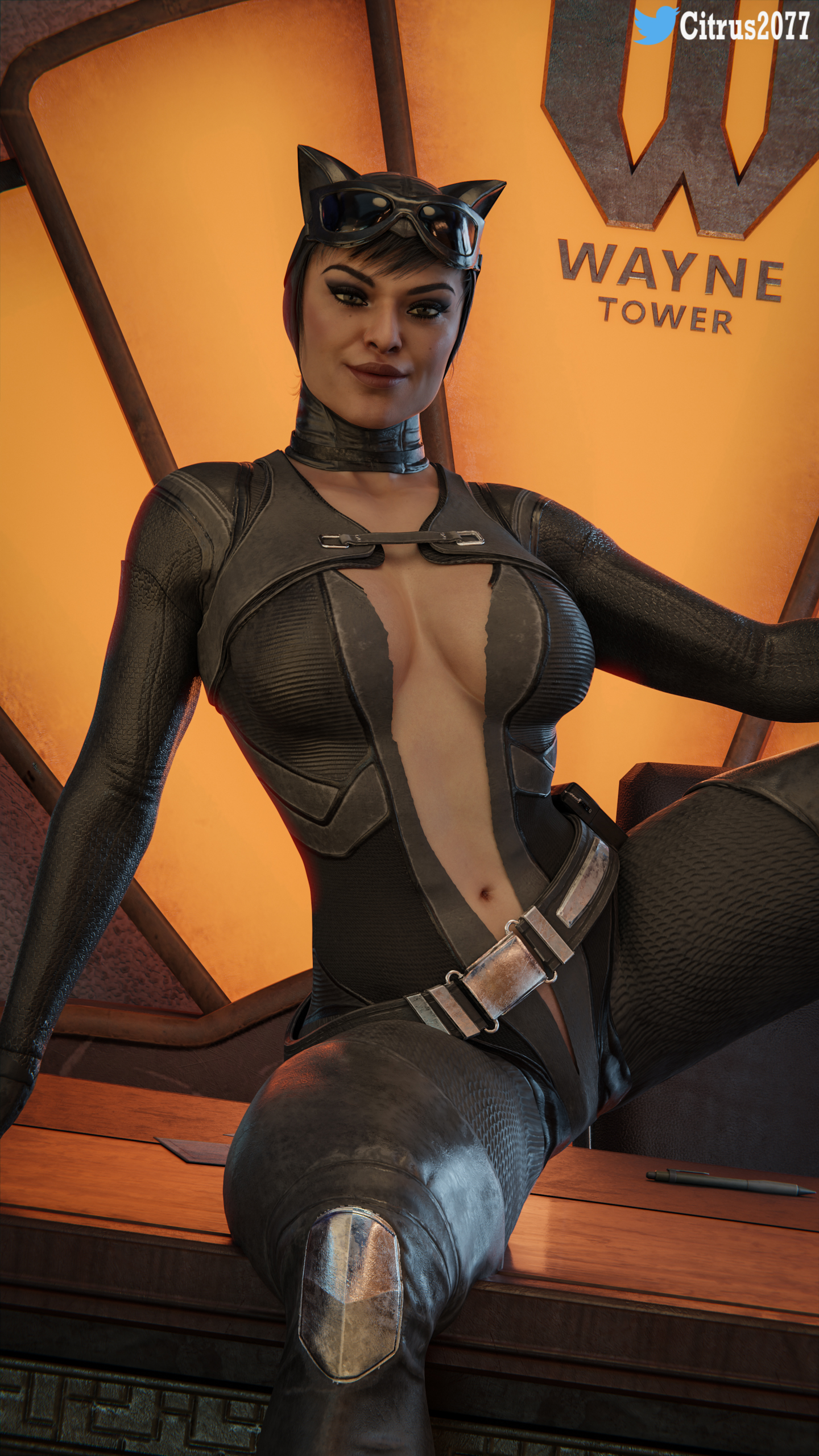 1girls, 3d, batman (series), catsuit, catwoman, catwoman (injustice), citrus2077, dc, dc comics, female, female only, injustice 2, open bodysuit, selina kyle, solo, suit, tagme