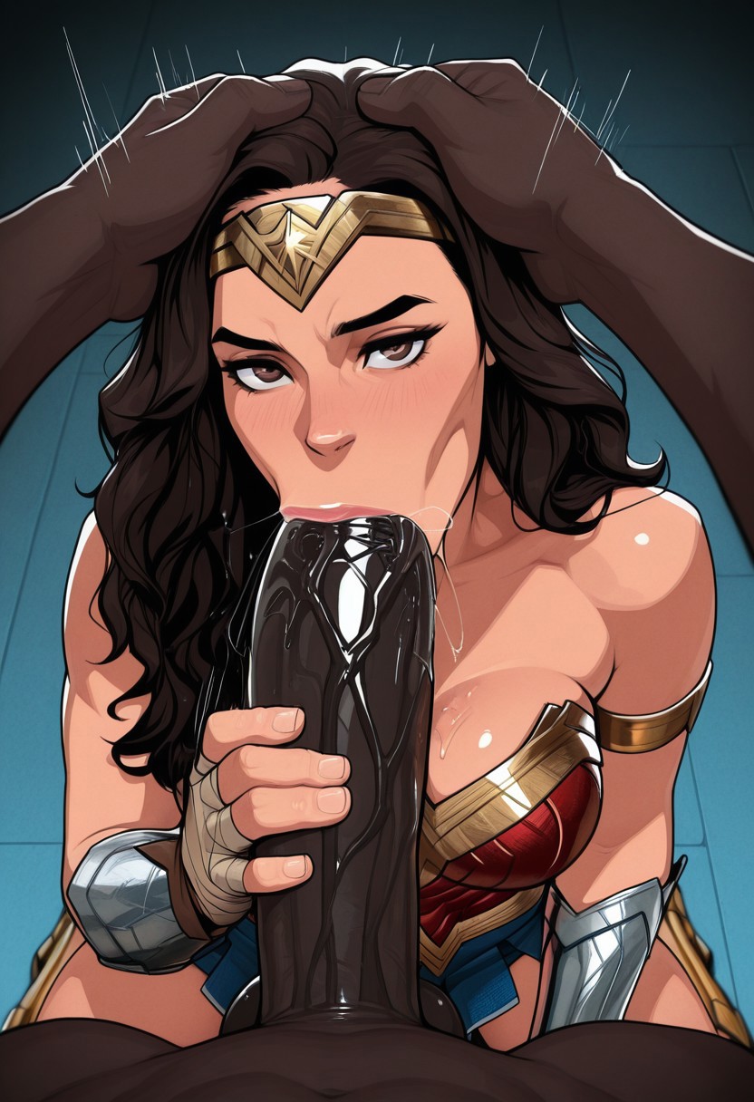 ai generated, blowjob, celebrity, dark-skinned male, dc, dc comics, fellatio, female, gal gadot, huge cock, hyper penis, interracial, male, oral, pale-skinned female, penis, will of ai, wonder woman, wonder woman (dceu), wonder woman (series)