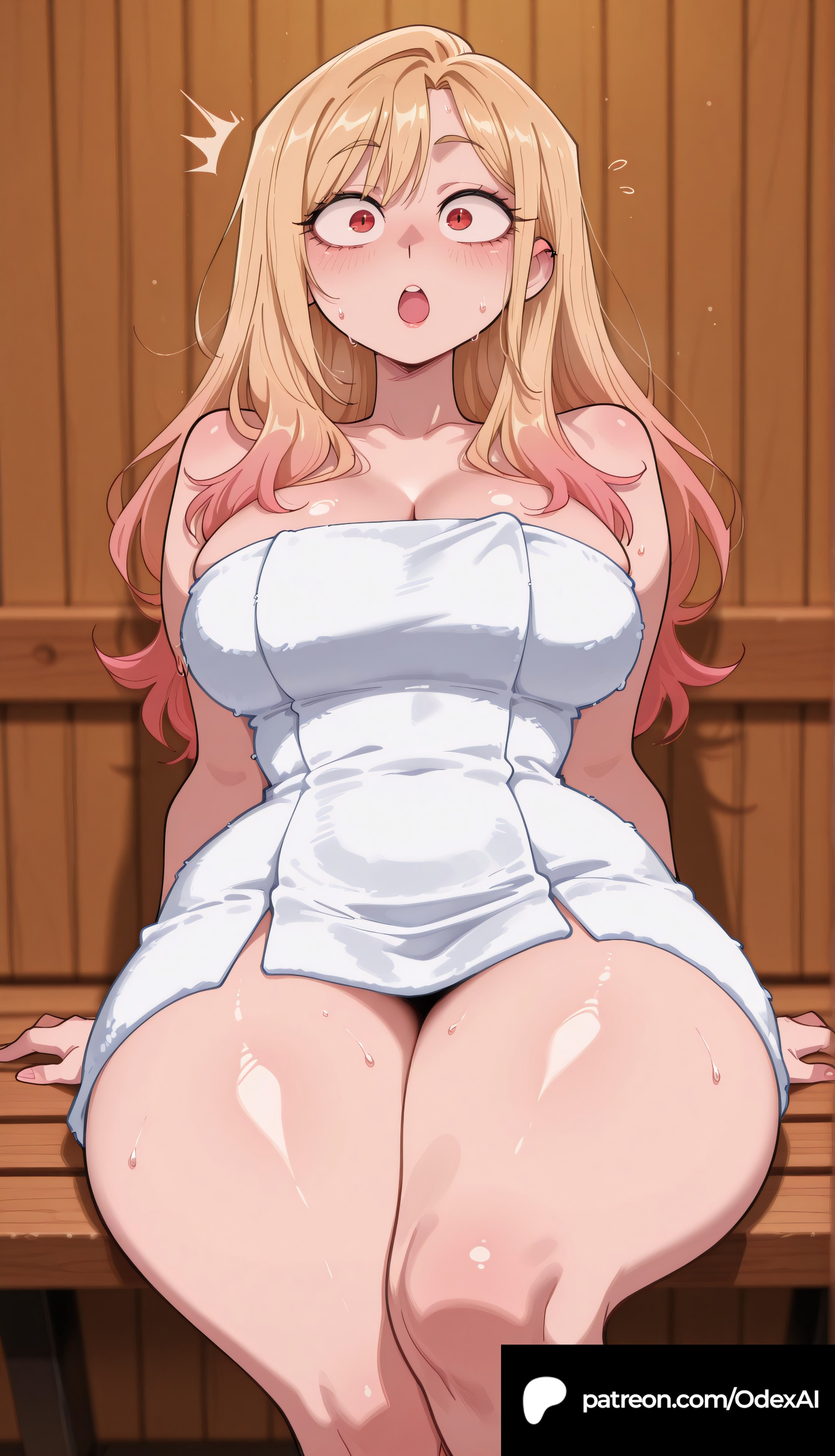 1girls, absurd res, absurdres, ai generated, ass, big ass, big breasts, blonde hair, blurred background, blurry background, breasts, cartoon, cartoony, depth of field, female, female focus, female only, high resolution, highres, kitagawa marin, large ass, large breasts, long hair, marin kitagawa, multicolored hair, my dress up darling, odexai, pink hair, red eyes, small waist, solo focus, sono bisque doll wa koi wo suru, straight, thick thighs, thin waist, wide hips