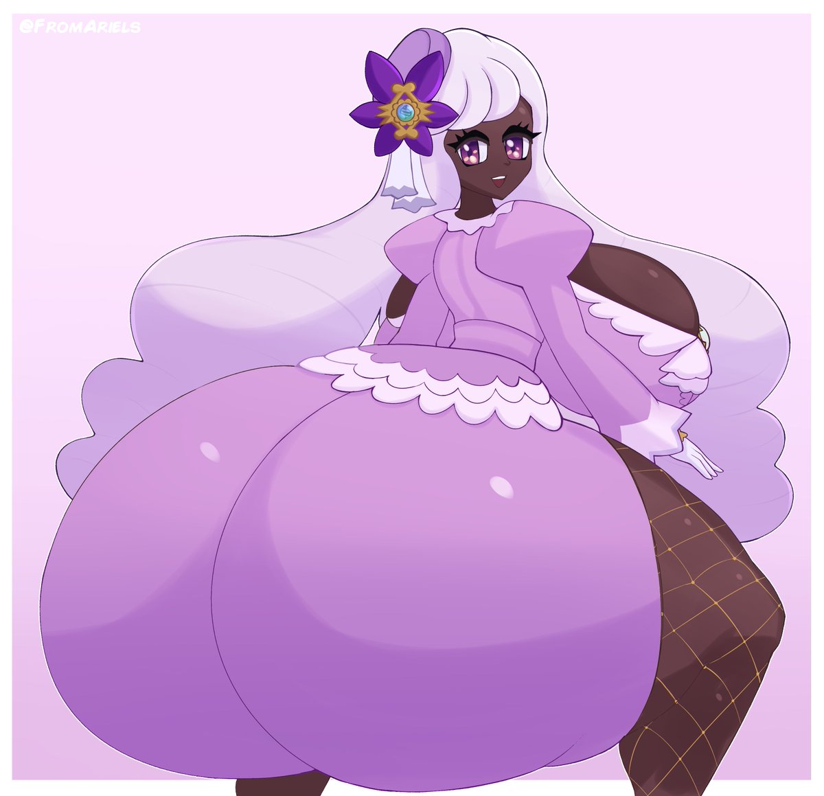 ass, ass focus, big ass, big breasts, big butt, breasts, female, female on top, fromariels, game freak, hyper, hyper ass, hyper breasts, jacinthe (pokemon), nintendo, pokemon, pokemon legends: z-a, purple theme, white border, woman focus, woman only, woman solo, yukari (pokemon)