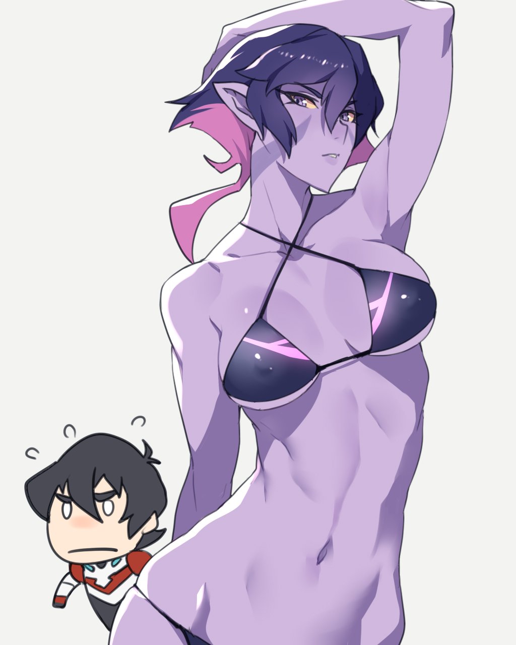 alien ban ban_(artist) bikini breasts colored_sclera dreamworks female female_focus hand_on_head hand_over_head keith_kogane krolia milf nipples pointed_ears pointy_ears purple_eyes purple_hair purple_skin tagme tagme_(artist) voltron voltron:_legendary_defender yellow_sclera