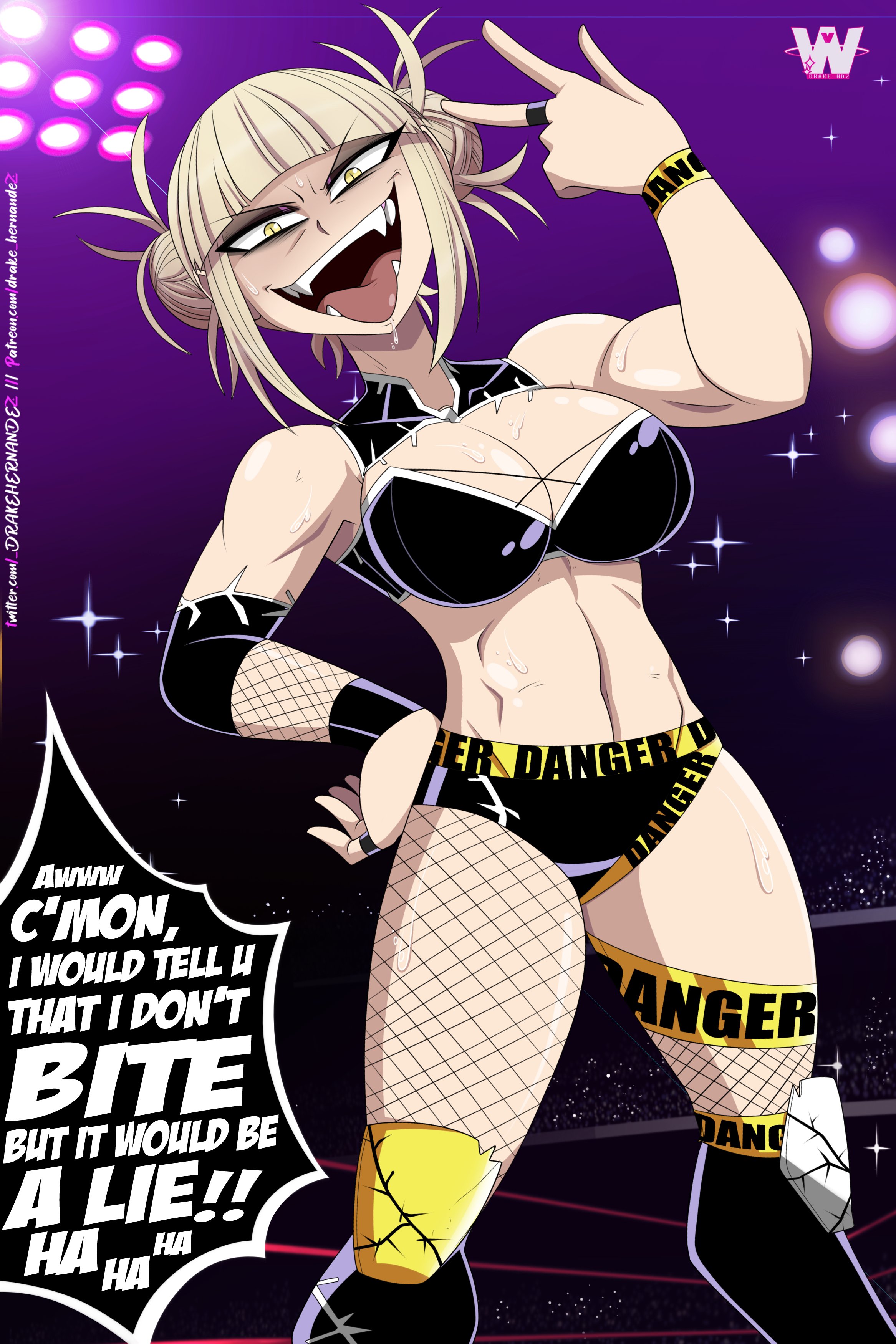 1girls, blonde hair, blonde-haired female, drakehernandez, female, female focus, female only, great dude, himiko toga, my hero academia, wrestler, wrestling, wrestling outfit, wrestling ring