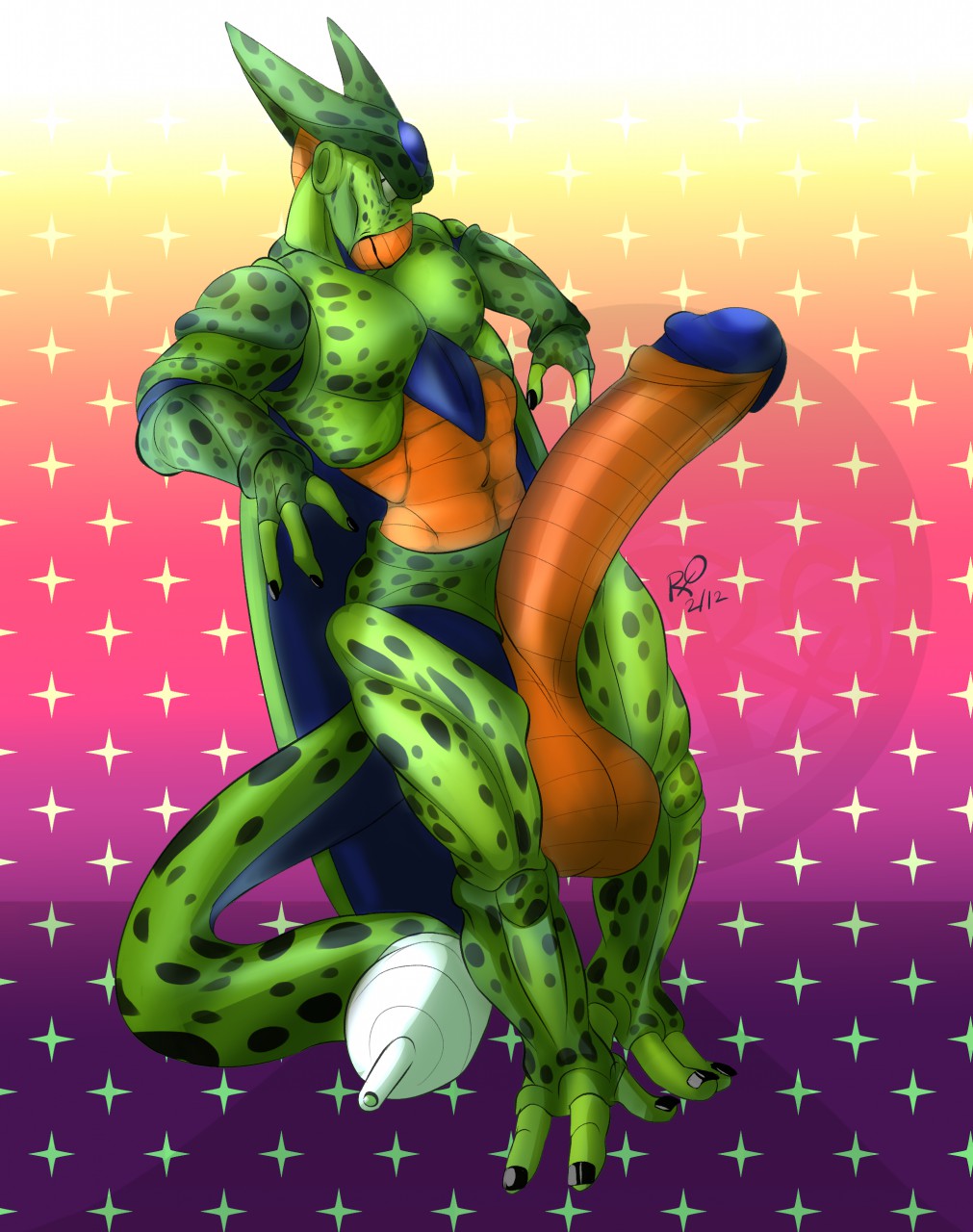 balls bara big_balls big_penis boner cell_(dragon_ball) dragon_ball dragon_ball_z erection gay imperfect_cell male male_only muscles muscular penis rxq solo solo_male