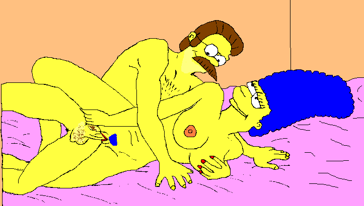 breasts color female human insertion lying male marge_simpson ned_flanders nipples nude on_side penis sex straight tagme the_simpsons vulva