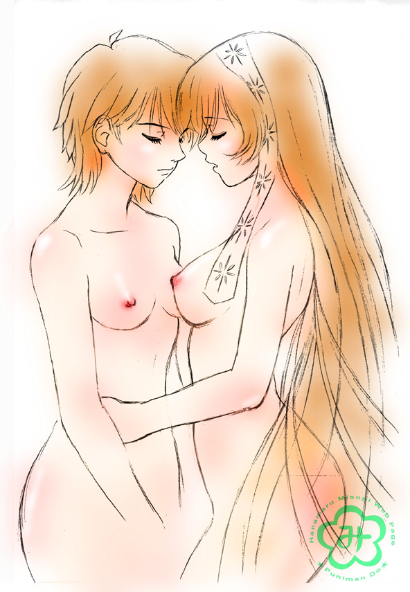 breasts brown_hair closed_eyes female incest long_hair multiple_girls nipples nude rozen_maiden short_hair siblings sisters sketch souseiseki suiseiseki very_long_hair watermark yuri