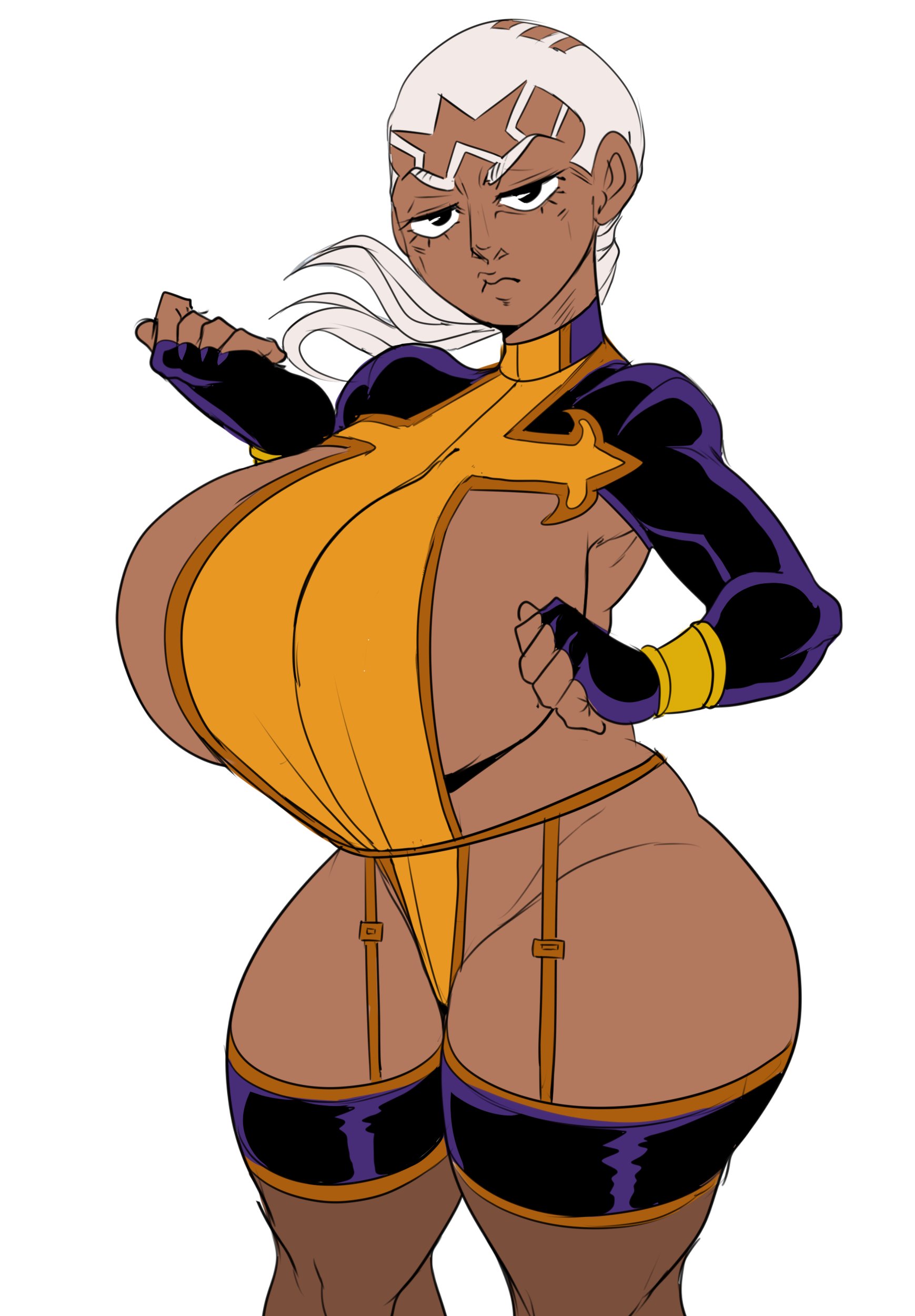 1girls, big breasts, breasts, curvy, dark skin, dark-skinned female, detnox, enrico pucci, female, female only, human, jojo's bizarre adventure, rule 63, shounen jump, sideboob, solo, stone ocean, thick thighs, villainess, voluptuous, wide hips