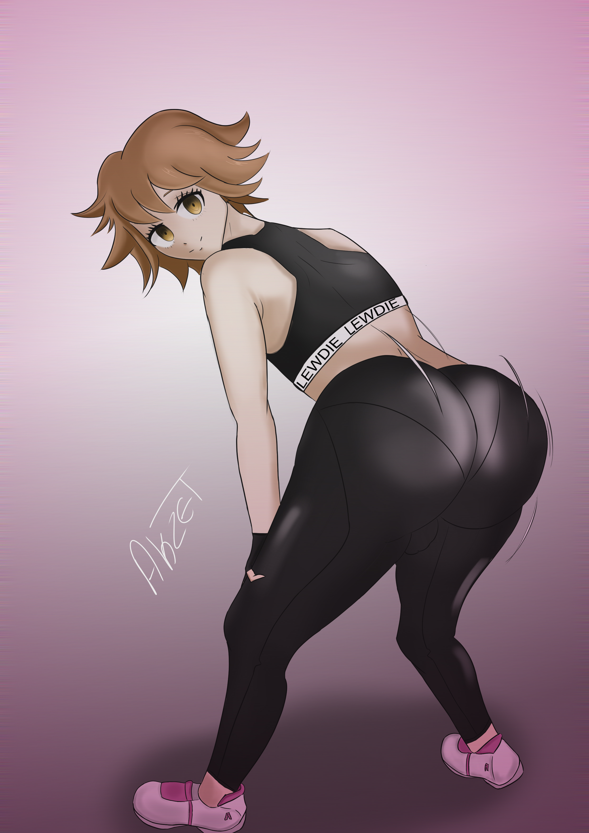 1boy, akzet, ass, big ass, danganronpa, femboy, fujisaki chihiro, gay, male, straight hair, twerking