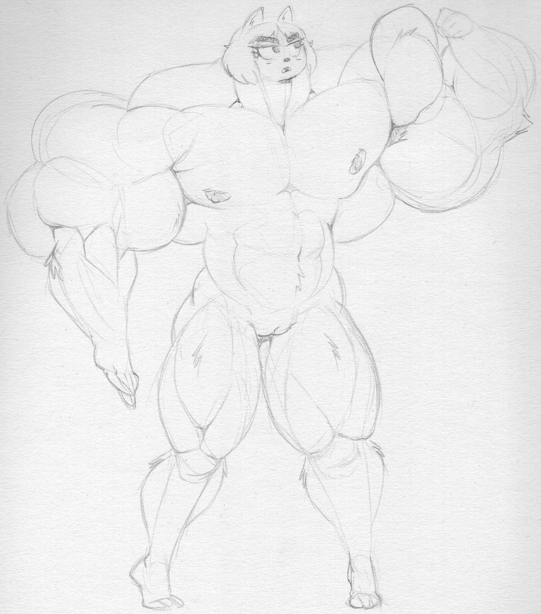 abs anthro big_muscles blush cartoon_network domestic_cat eyebrows fangs felid feline felis female fingers hair huge_muscles mammal monochrome muscular muscular_female navel nipples sbshouseofpancakes short_hair standing summer_camp_island susie_(sci) thick_eyebrows traditional_media_(artwork)