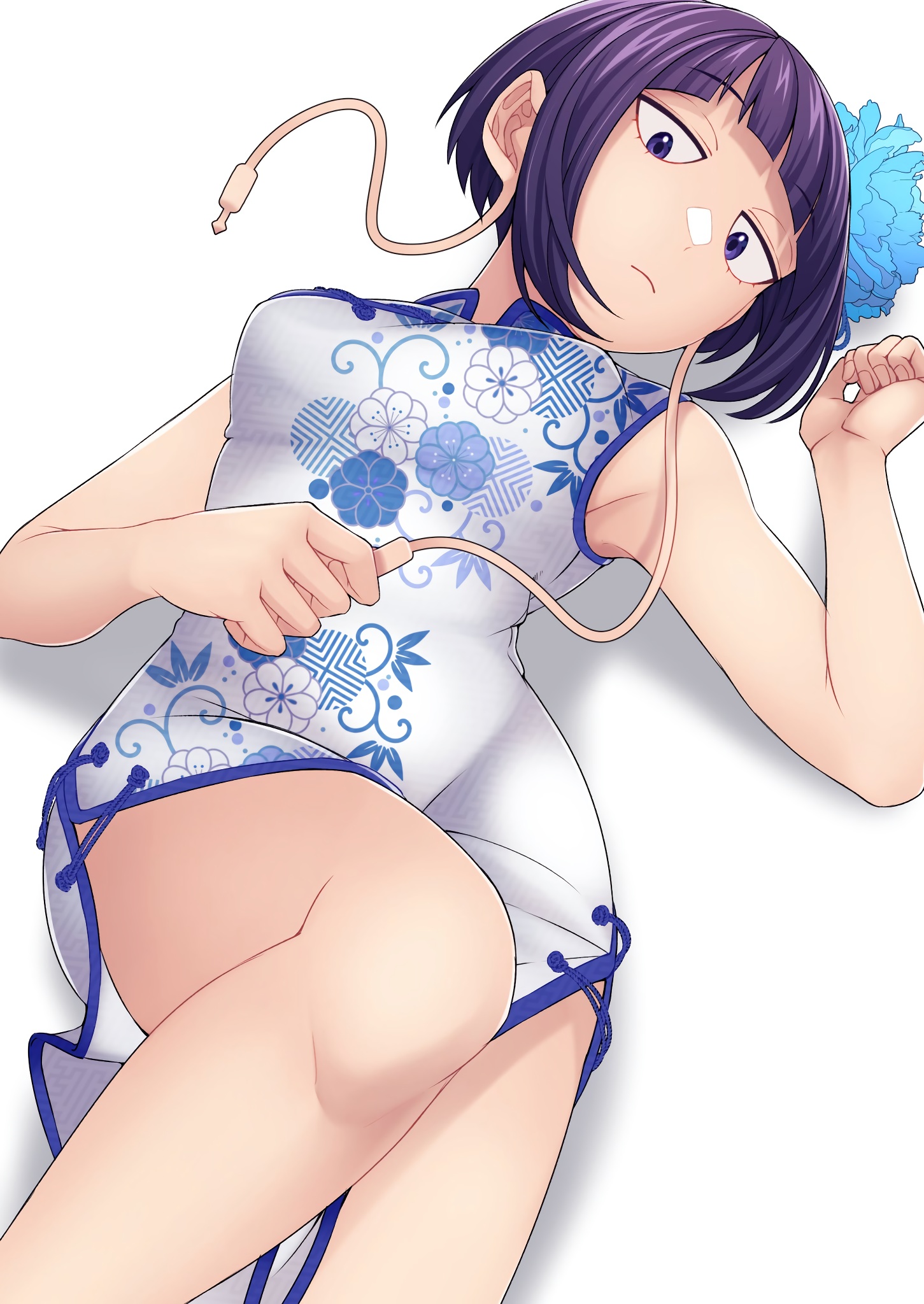 1girls, exposed thighs, female, kyoka jiro, laying down, laying on back, my hero academia, purple eyes, purple hair, purple-haired female, solo, solo female, teenage female, teenager, traditional clothes, white background, xiao lin gt, young