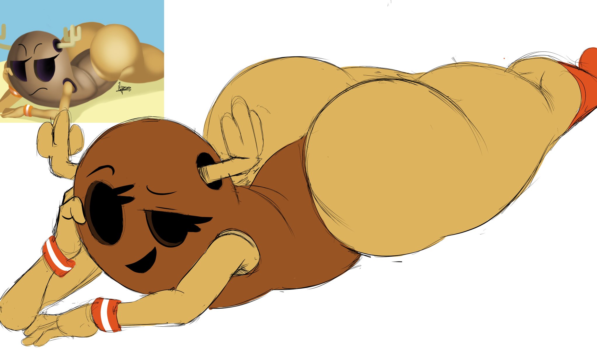 ass, big ass, big butt, cartoon network, female, hand on face, hi res, horn, humanoid, isolatedartest, lying, mammal, narrowed eyes, penny fitzgerald, penny fitzgerald (peanut), simple background, smile, solo, the amazing world of gumball, thick thighs, white background, wide hips
